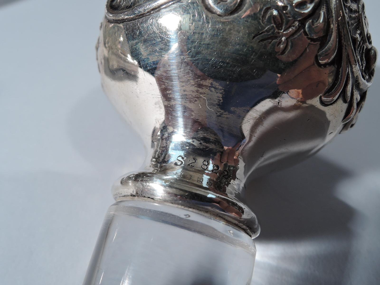 Late 19th Century Antique Gorham Edwardian Sterling Silver & Crystal Decanter For Sale