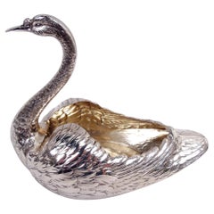 Antica ciotola per uccelli a forma di cigno in argento sterling di Gorham Edwardian