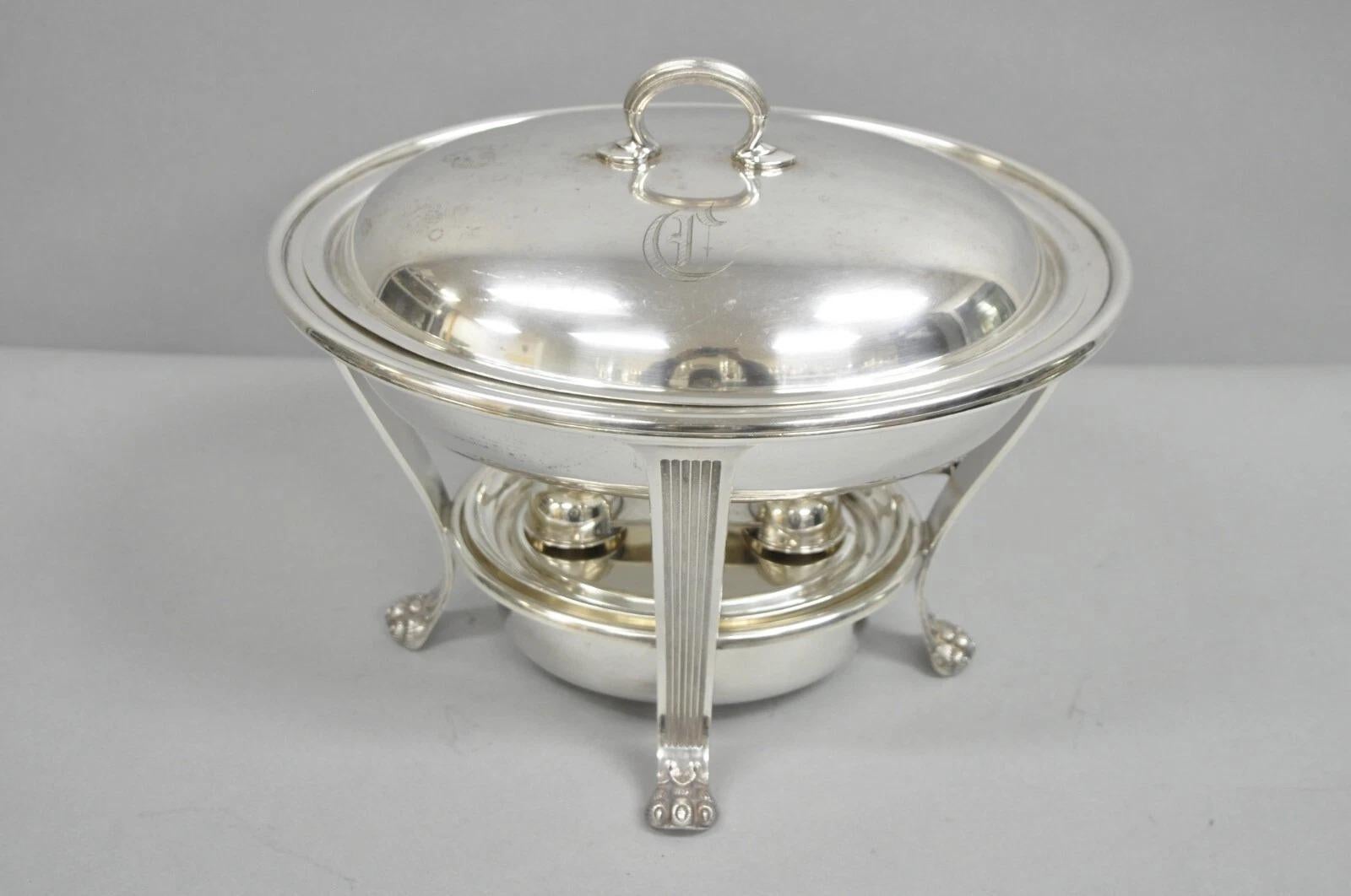 Antico scaldavivande Gorham English Regency Edwardian placcato in argento con monogramma 