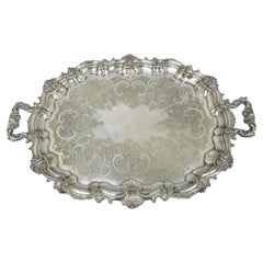 Antique Gorham English Victorian Silver Plated Scalloped Serving Platter Tray