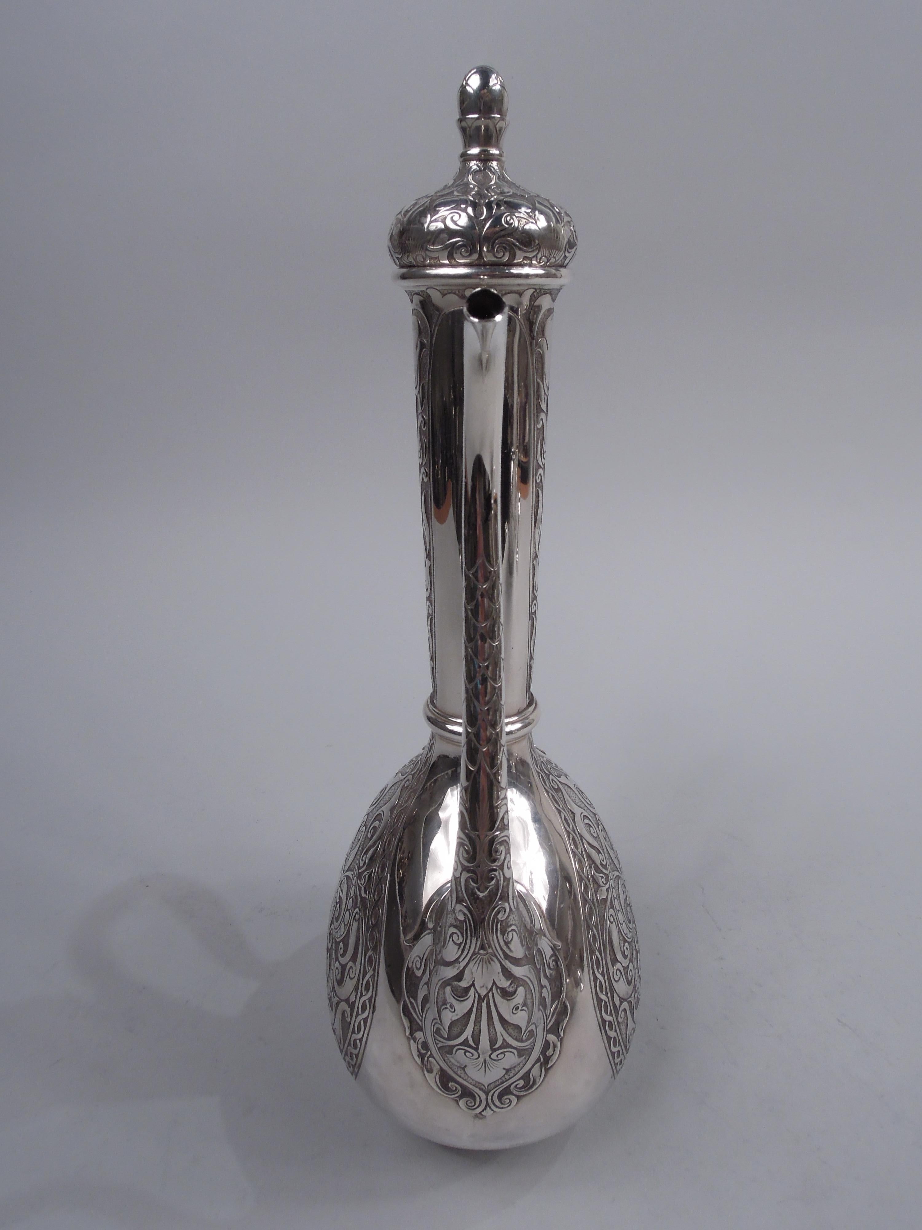 Aesthetic Movement Antique Gorham Exotic Turkish Sterling Silver Coffeepot, 1900