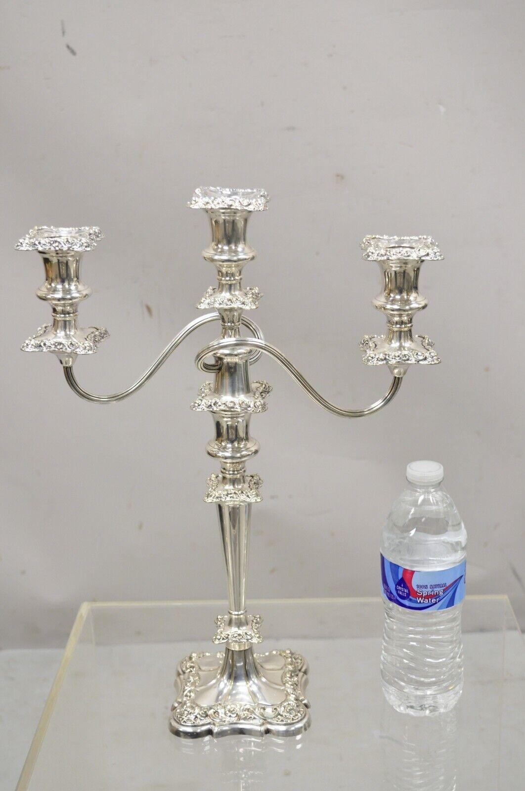 Antique Gorham Floral Repousse Twin Arm Silver Plated Candlestick Candelabra For Sale 5