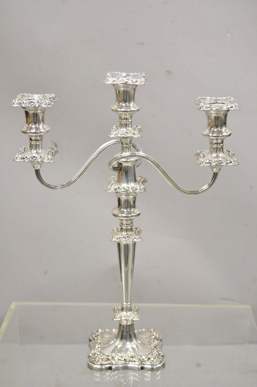Antique Gorham Floral Repousse Twin Arm Silver Plated Candlestick Candelabra For Sale 6