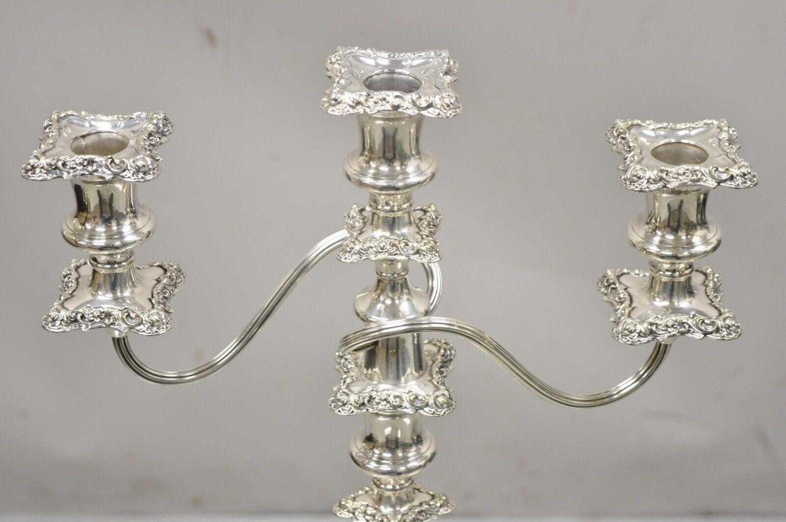 Victorian Antique Gorham Floral Repousse Twin Arm Silver Plated Candlestick Candelabra For Sale