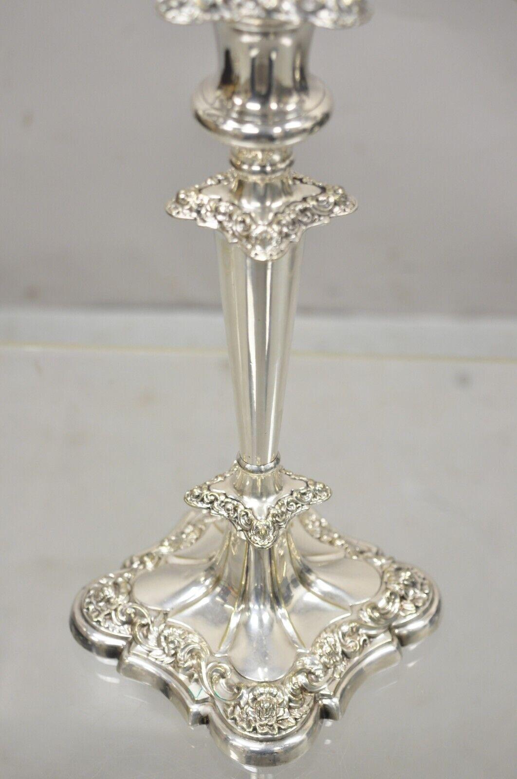 Antique Gorham Floral Repousse Twin Arm Silver Plated Candlestick Candelabra In Good Condition For Sale In Philadelphia, PA