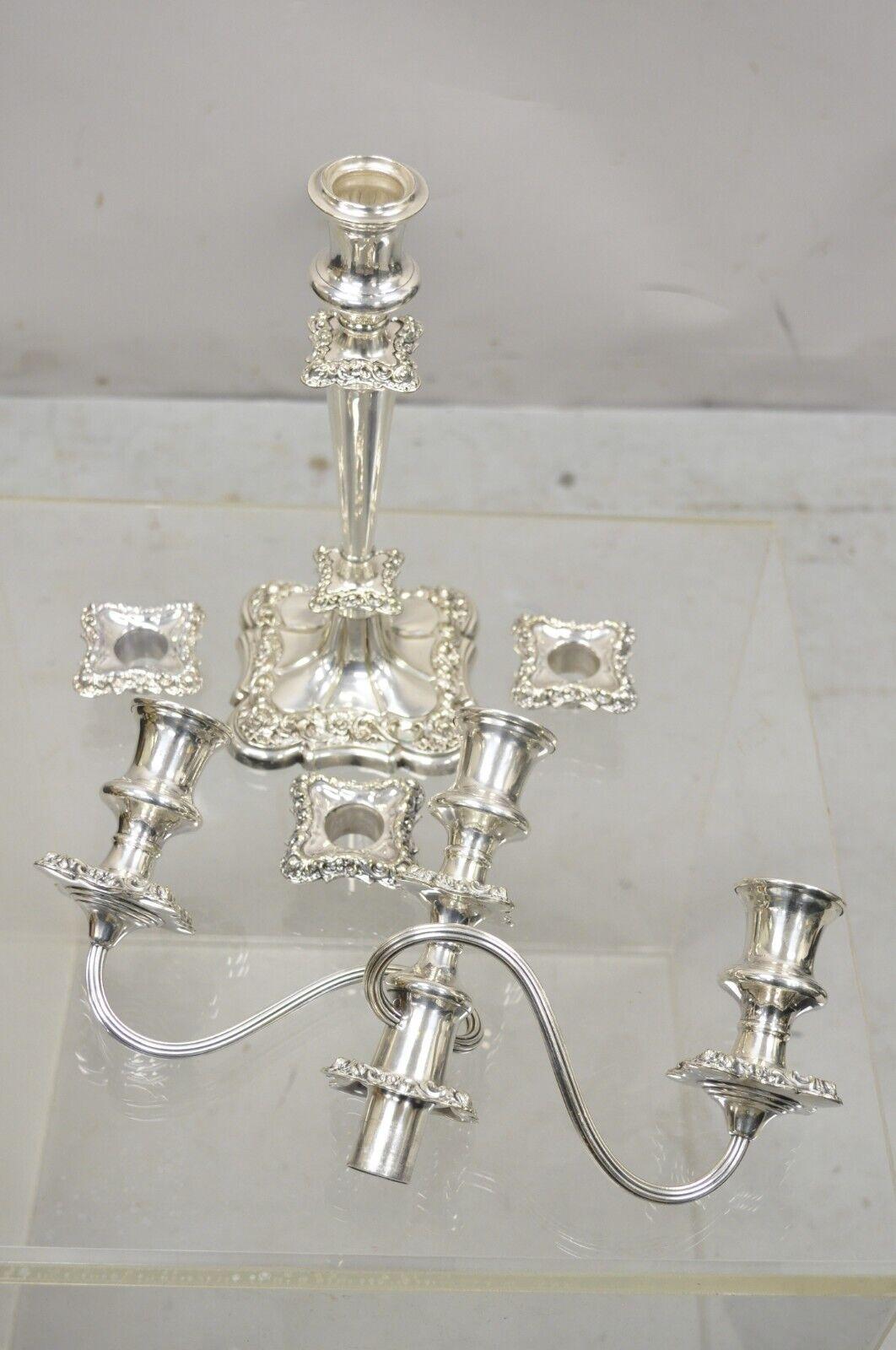 Antique Gorham Floral Repousse Twin Arm Silver Plated Candlestick Candelabra For Sale 4