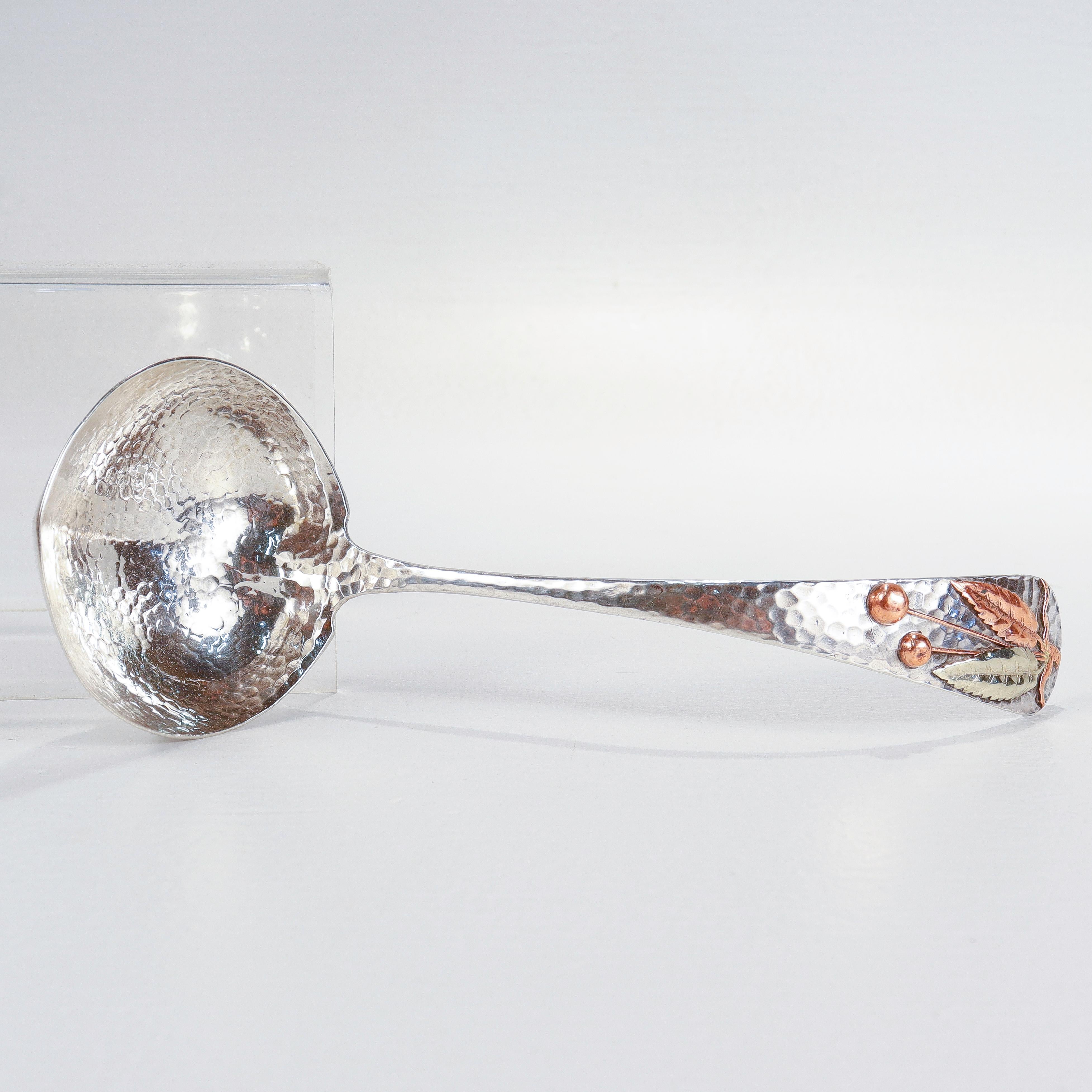 Antique Gorham Hand-Hammered Sterling Silver & Mixed Metals Sauce Ladle For Sale 4