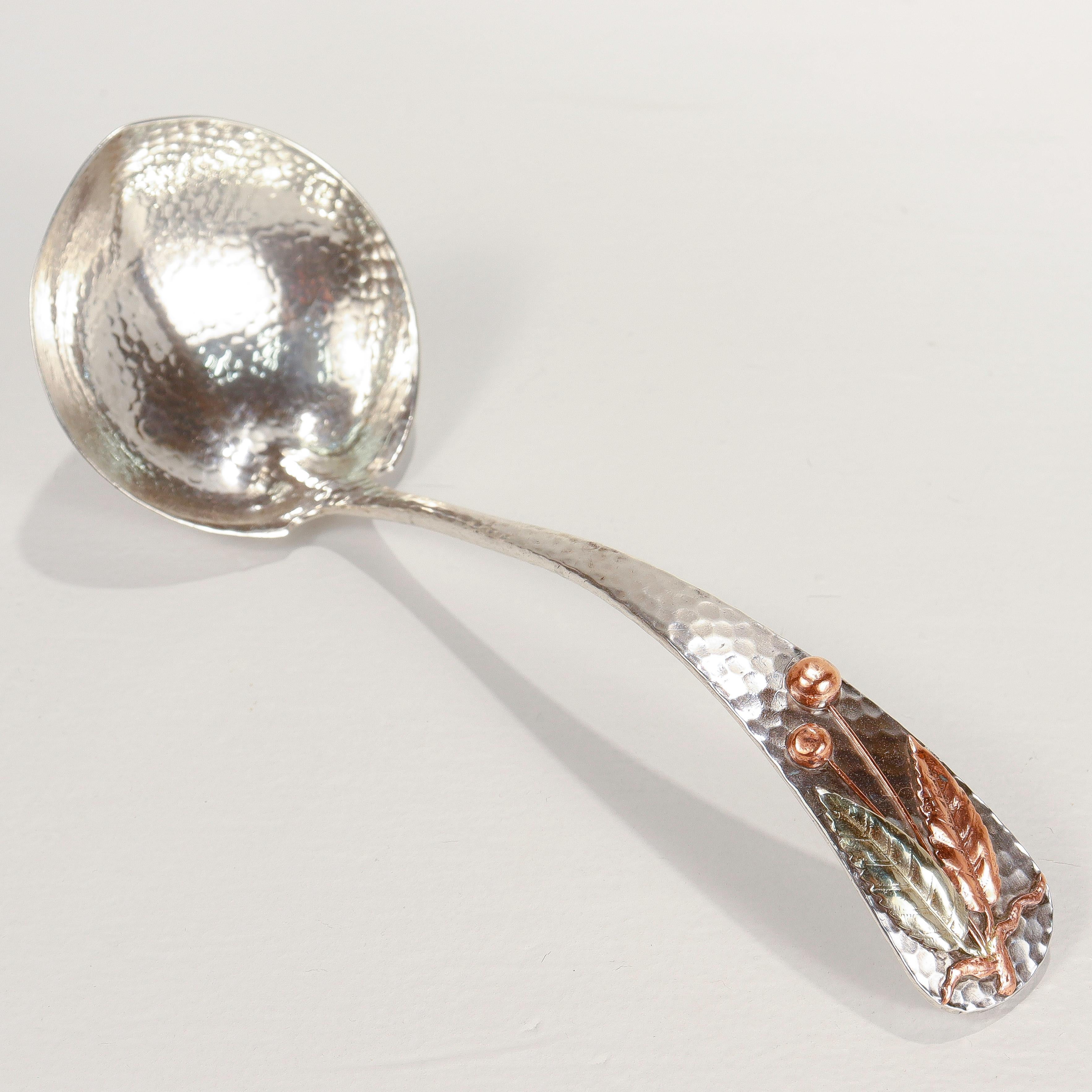 Women's or Men's Antique Gorham Hand-Hammered Sterling Silver & Mixed Metals Sauce Ladle For Sale
