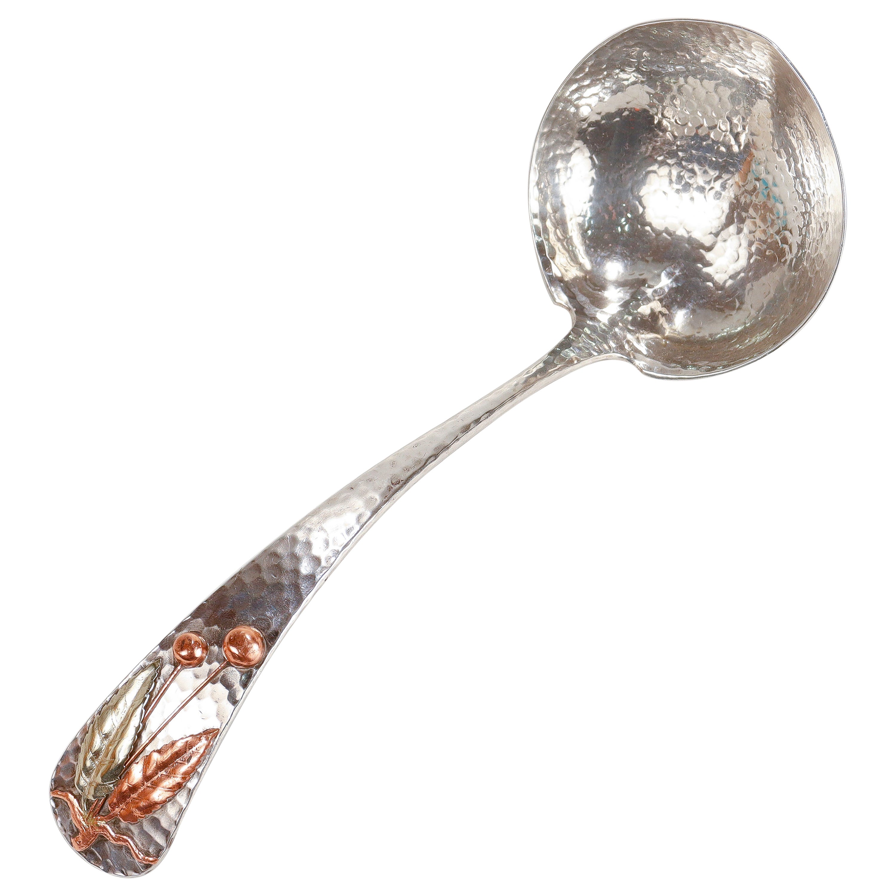 Antique Gorham Hand-Hammered Sterling Silver & Mixed Metals Sauce Ladle en vente