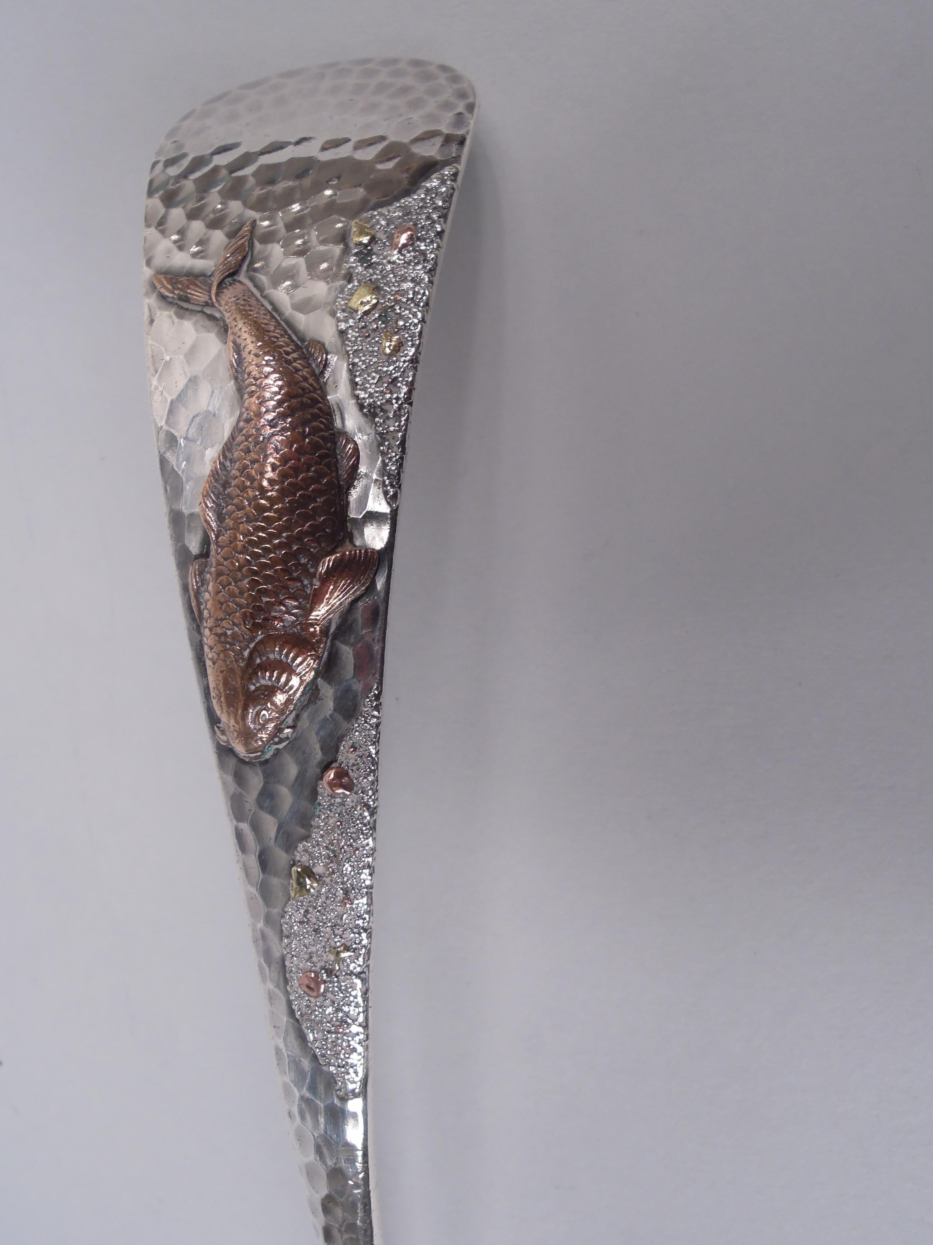 Antiguo cucharón de ostras Gorham de plata de ley con mezcla de metales japoneses Estadounidense en venta