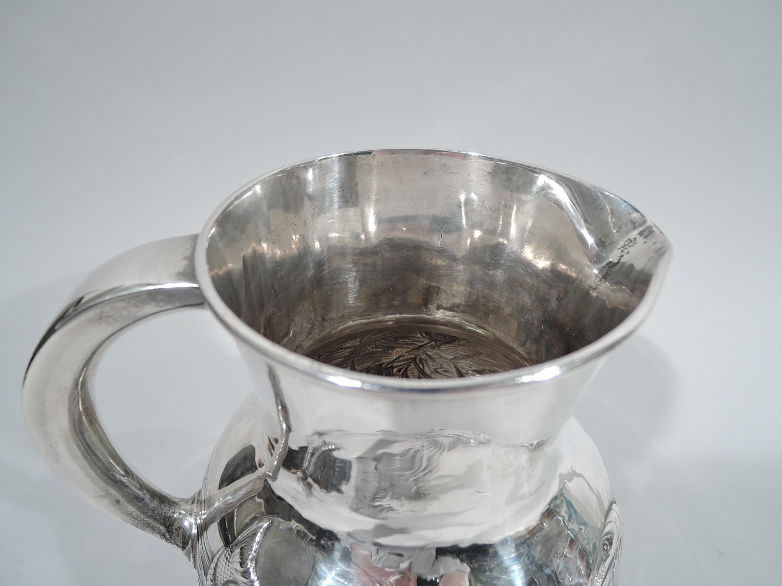 Japonisme Antique Gorham Japonesque Sterling Silver Fishbowl Water Pitcher