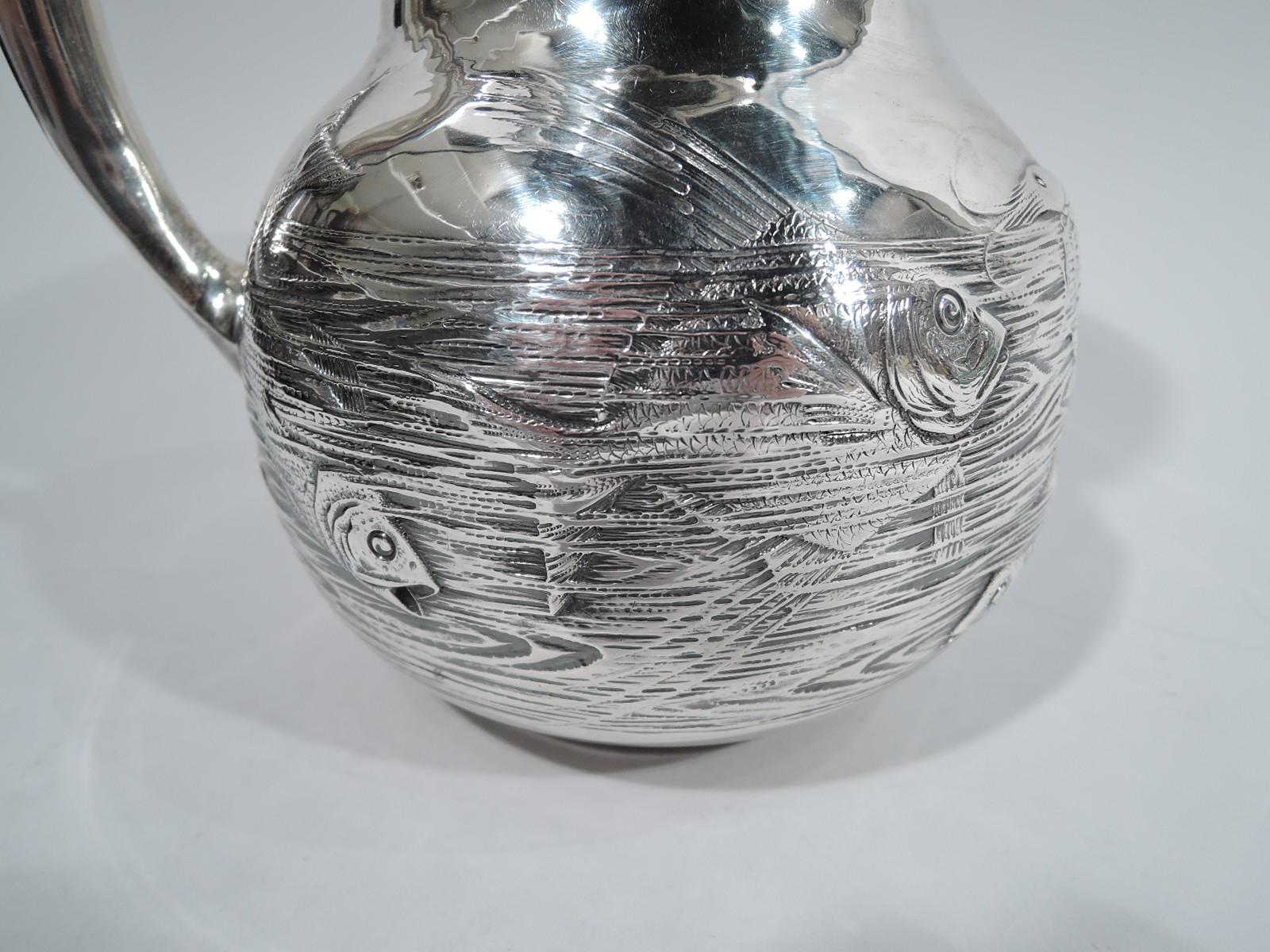 Late 19th Century Antique Gorham Japonesque Sterling Silver Fishbowl Water Pitcher