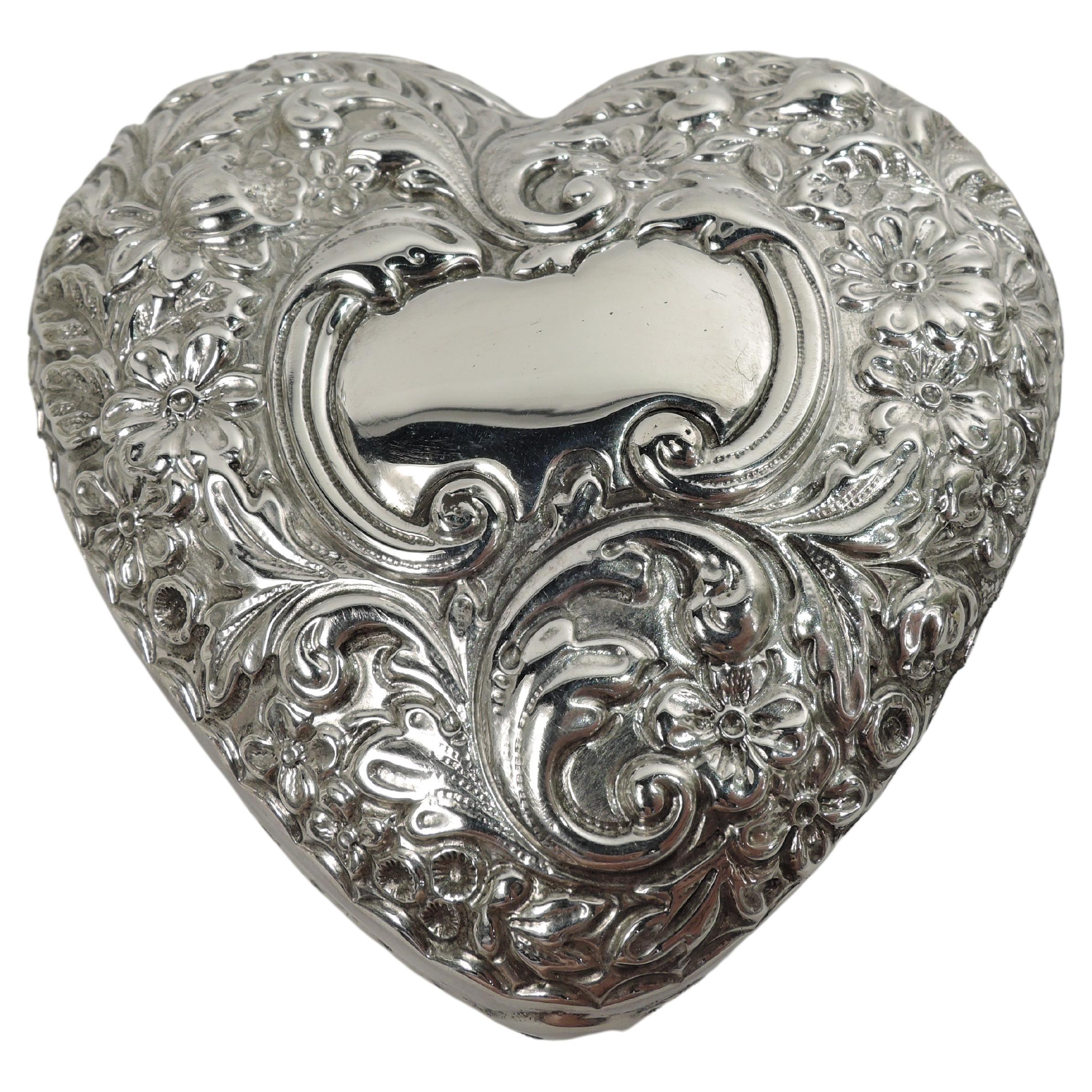 Antique Gorham Lushly Romantic Victorian Heart-Shaped Jewelry Box