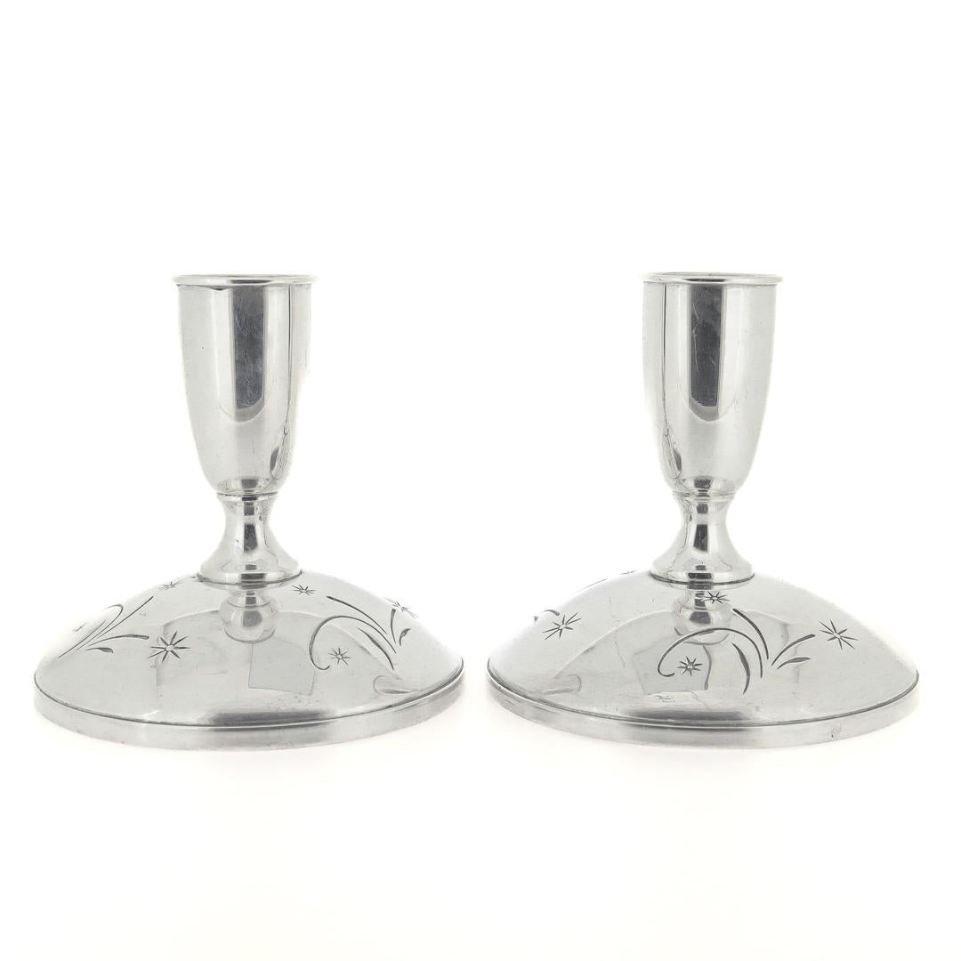 Antique Gorham Mid-Century Sterling Silver Celeste Pattern Console Candlesticks In Good Condition For Sale In Philadelphia, PA