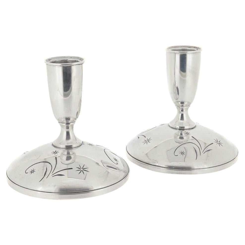 Bougeoirs de console anciens en argent sterling du milieu du siècle à motif Celeste, Gorham en vente