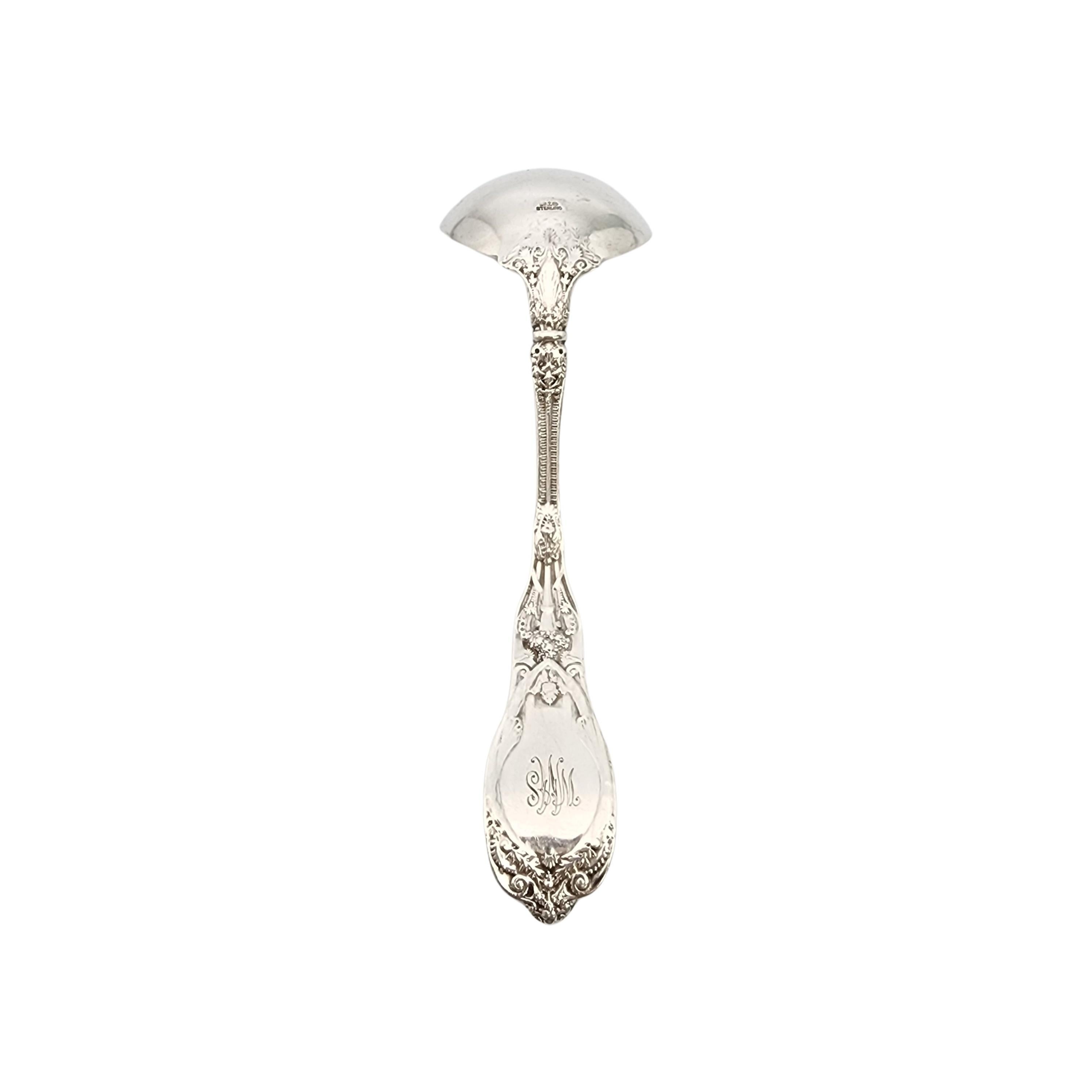 Antique sterling silver cream ladle in the Mythologique pattern by Gorham.

Monogram appears to be WMS (see photo).

Designed by F. Antoine Heller in 1894, Gorham's Mythologique pattern is an intricate, multi-motif pattern that ornately depicts