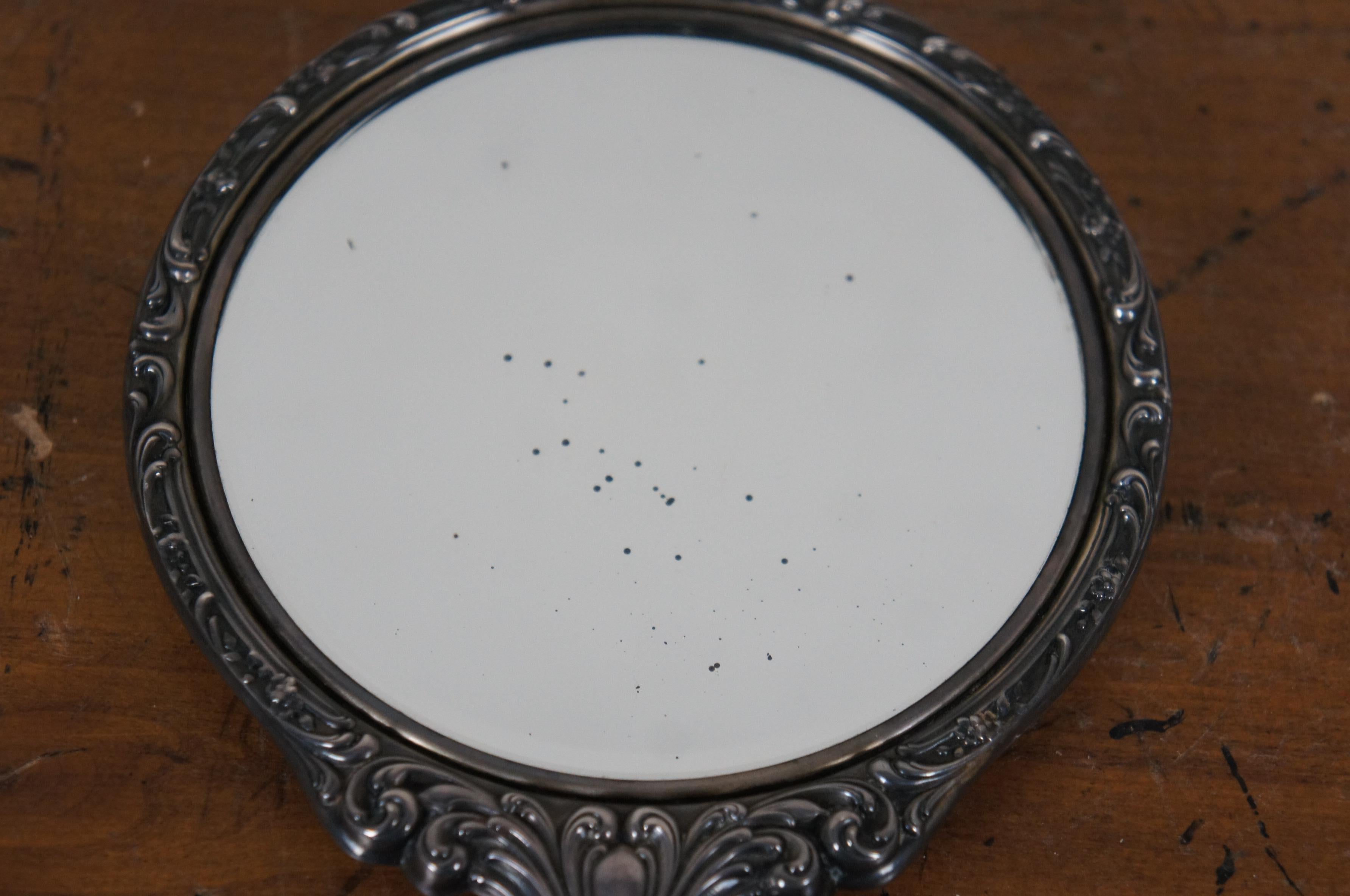 Antique Gorham Repousse Sterling Silver #23 Buttercup Hand Vanity Mirror 10