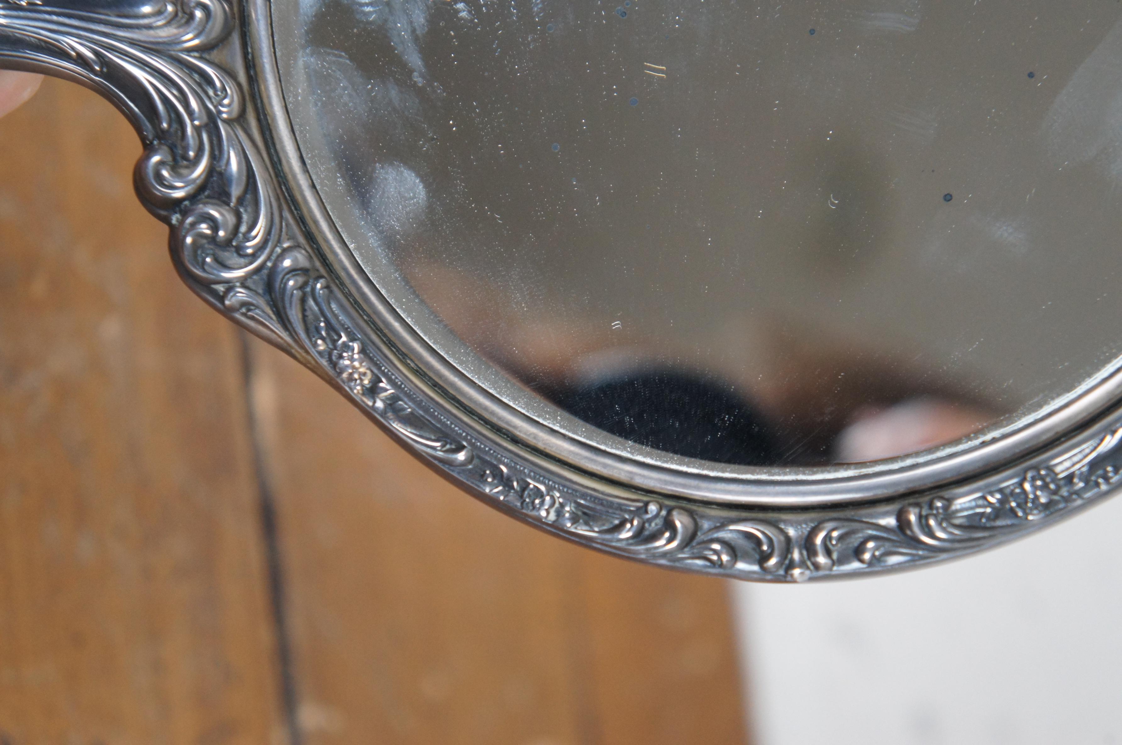 Antique Gorham Repousse Sterling Silver #23 Buttercup Hand Vanity Mirror 10