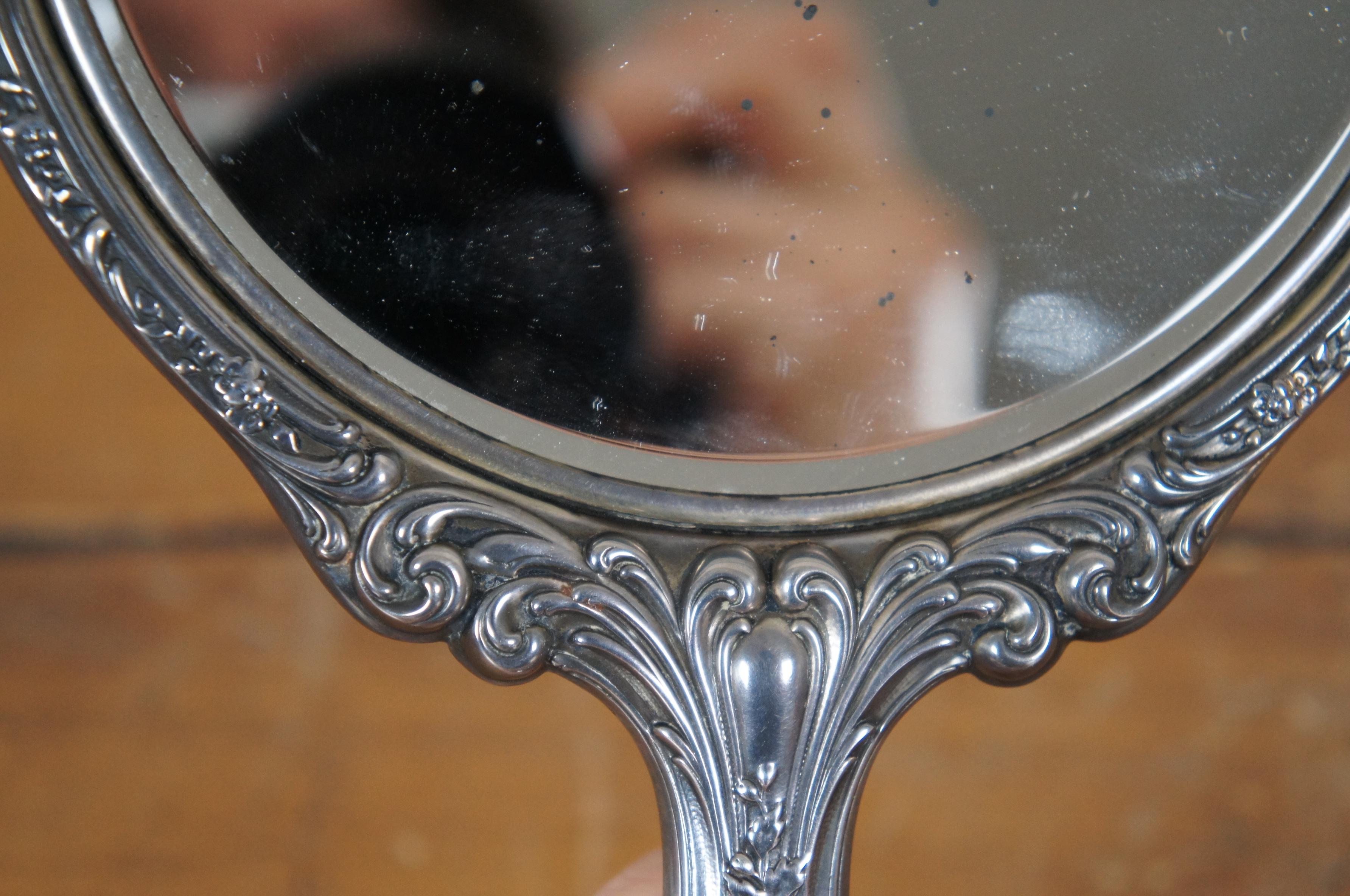 Antique Gorham Repousse Sterling Silver #23 Buttercup Hand Vanity Mirror 10