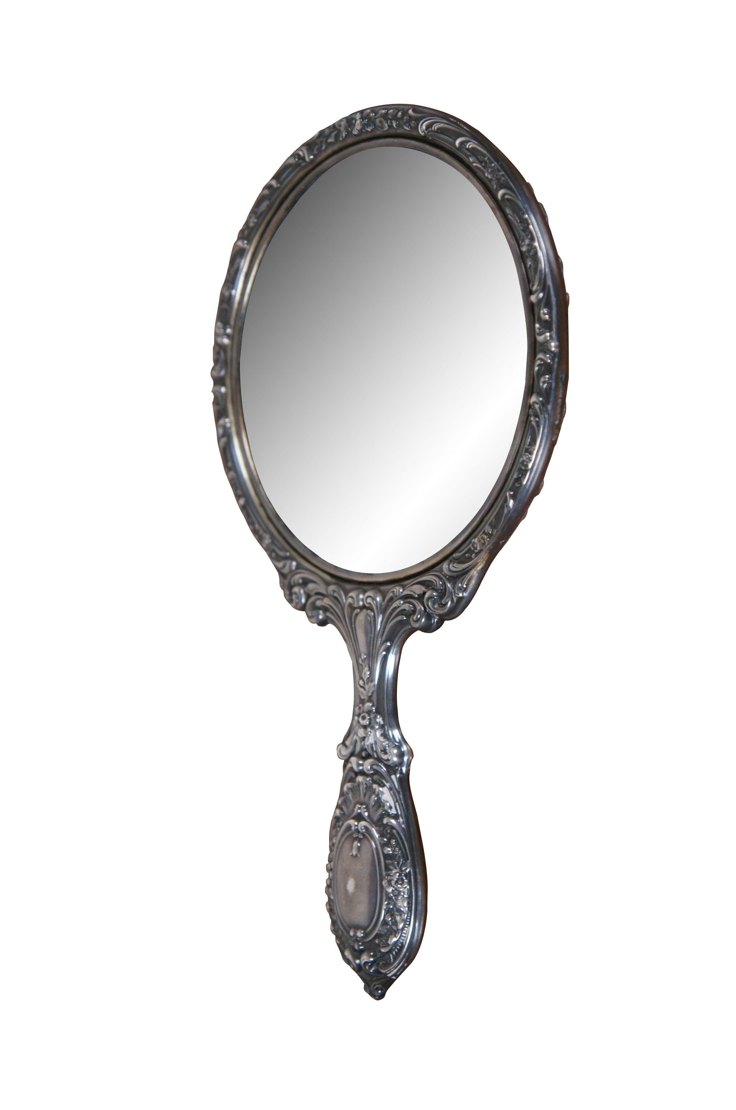 Antique Gorham Repousse Sterling Silver #23 Buttercup Hand Vanity Mirror 10