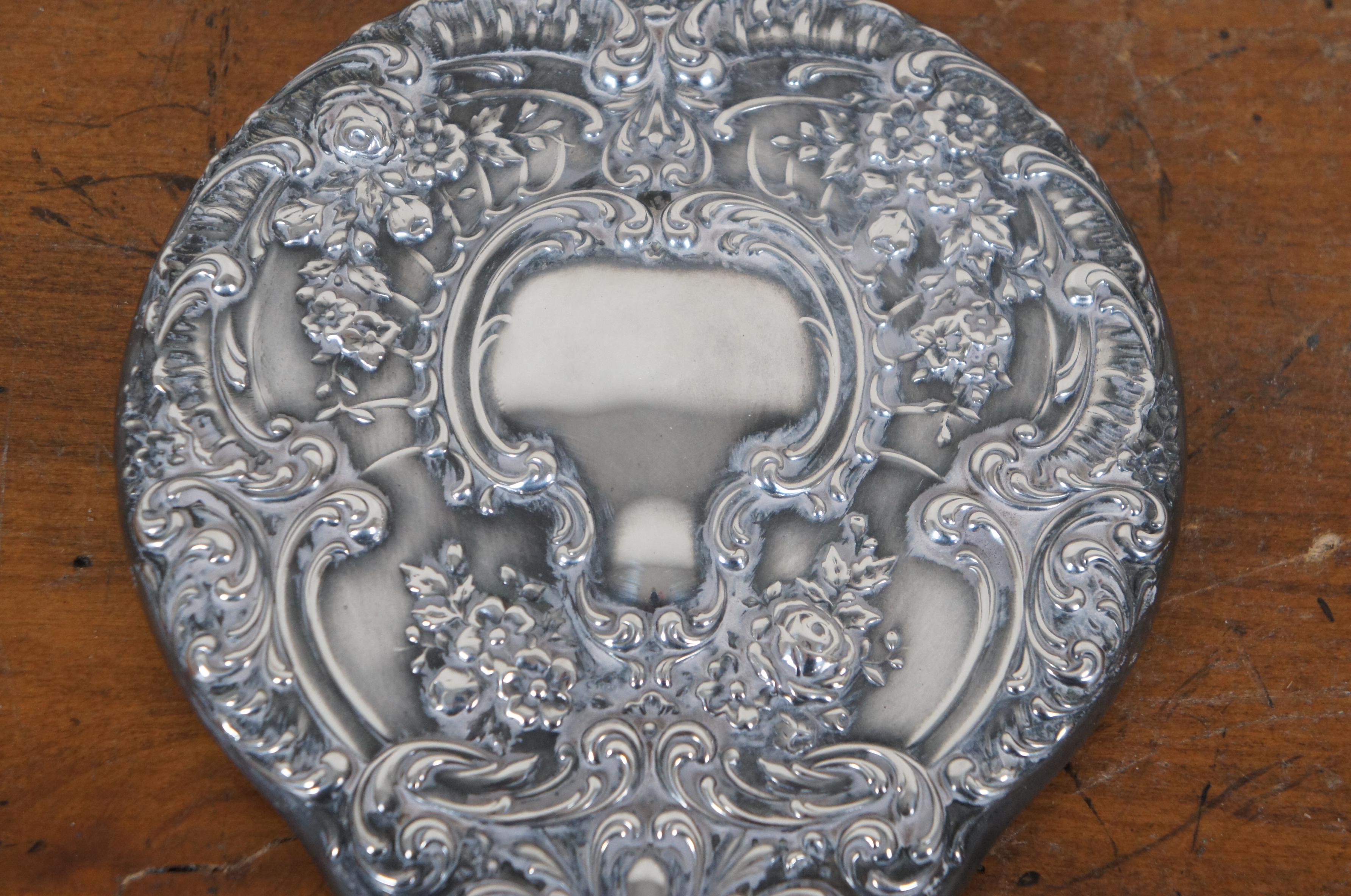 Antique Gorham Repousse Sterling Silver #23 Buttercup Hand Vanity Mirror 10