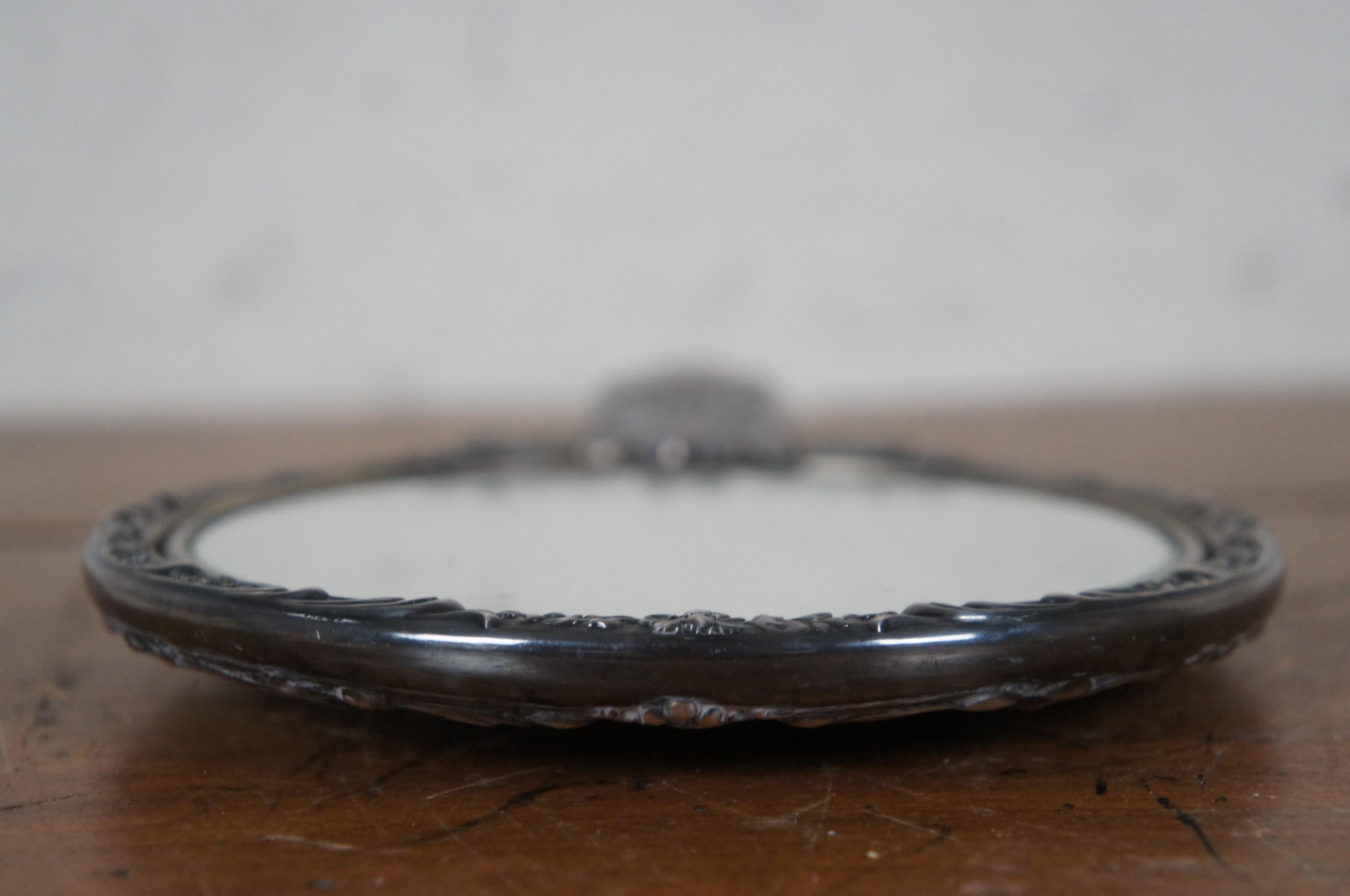 Antique Gorham Repousse Sterling Silver #23 Buttercup Hand Vanity Mirror 10