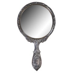 Antique Gorham Repousse Sterling Silver #23 Buttercup Hand Vanity Mirror 10"