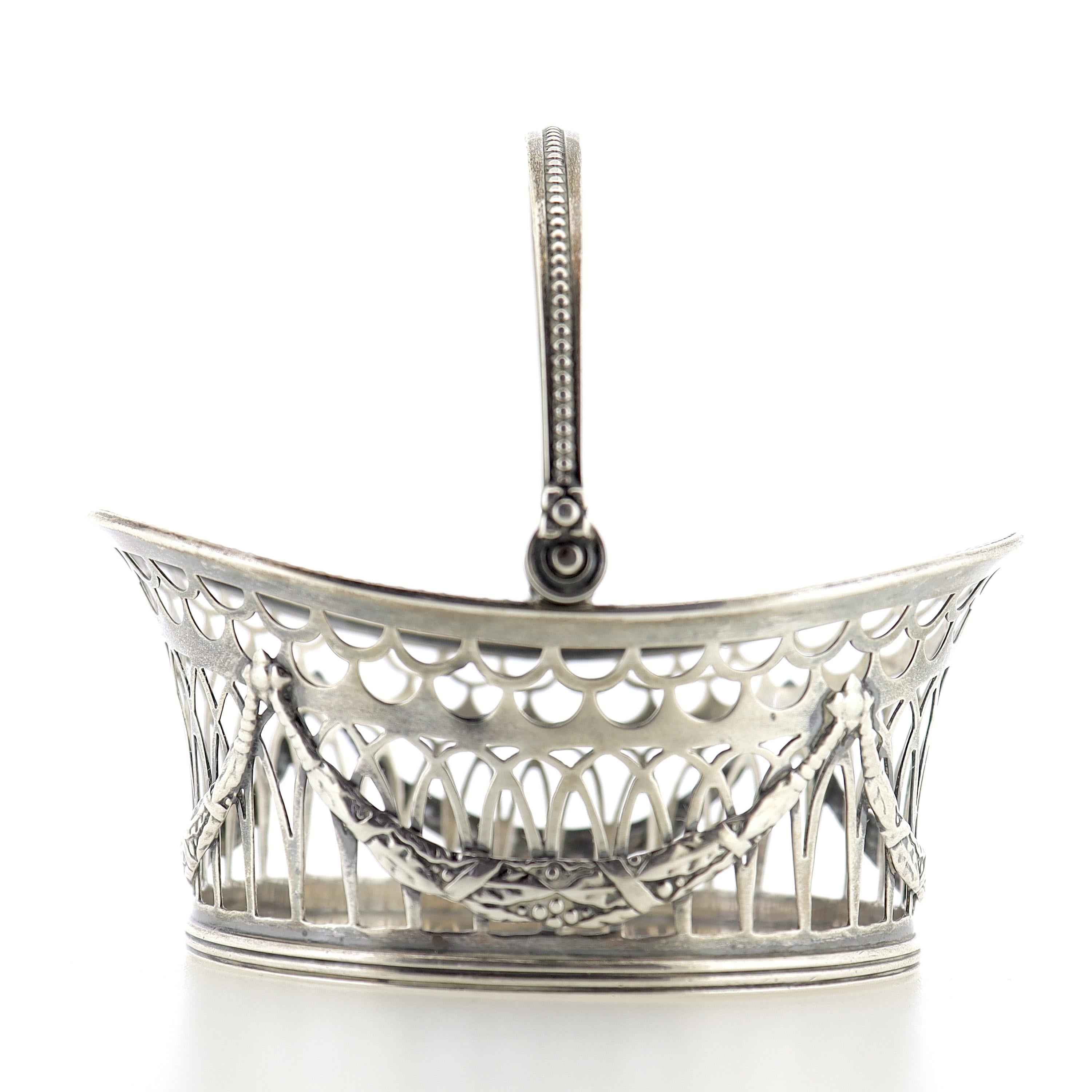 Victorian Antique Gorham Reticulated Sterling Silver Miniature Basket For Sale