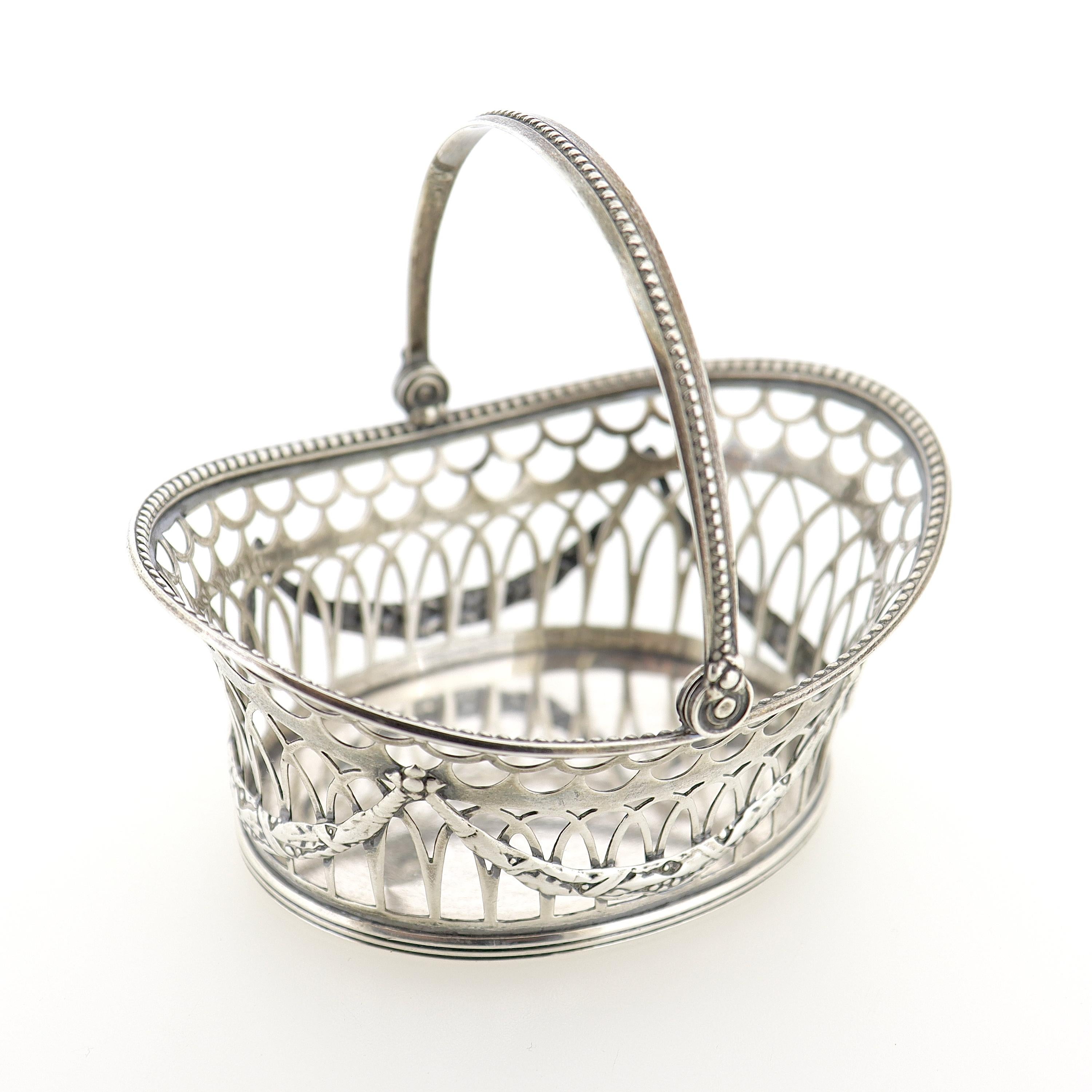 Women's or Men's Antique Gorham Reticulated Sterling Silver Miniature Basket For Sale