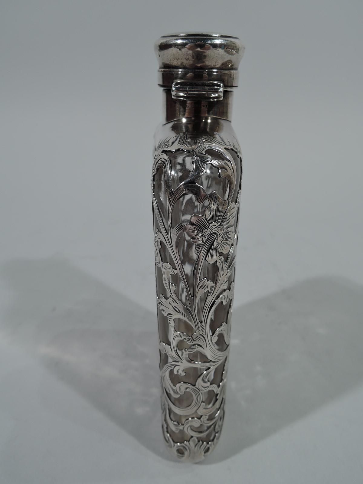 Art Nouveau Antique Gorham Silver Overlay Ladies Flask