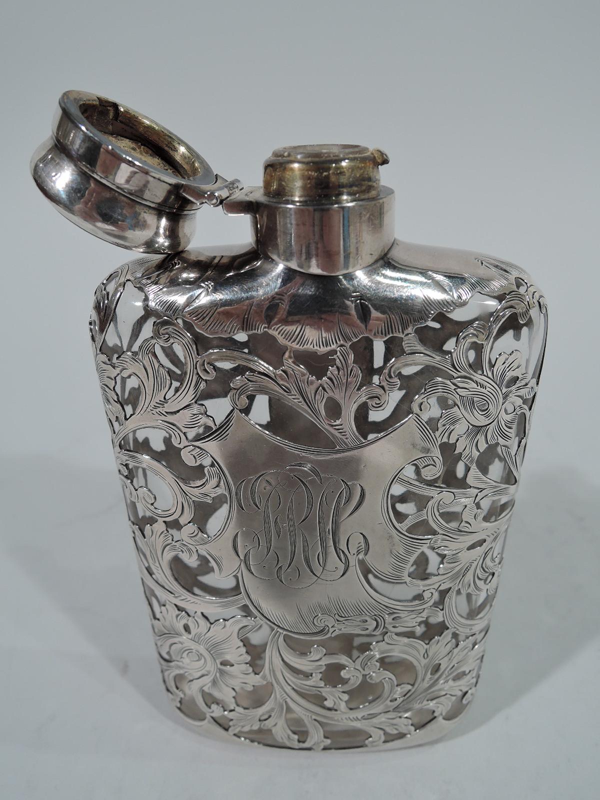 American Antique Gorham Silver Overlay Ladies Flask