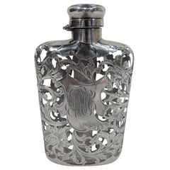 Antique Gorham Silver Overlay Ladies Flask