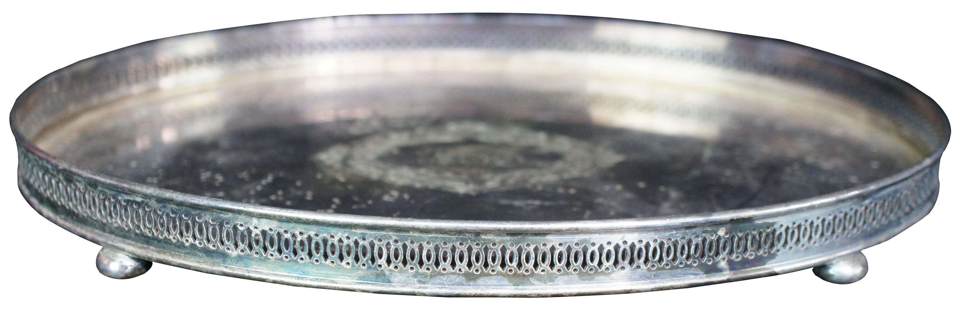 Antique Gorham silver plated tray featuring oval form with pierced / reticulated gallery and footed base. Y1080. Measure: 9