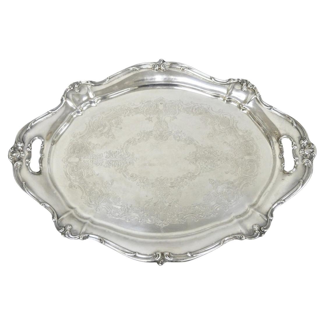 Antique Gorham Silver Plated Victorian Oval Butlers Serving Platter Bar Tray For Sale