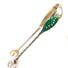 Antique Gorham Sterling and Enamel Lily of the Valley Tongs