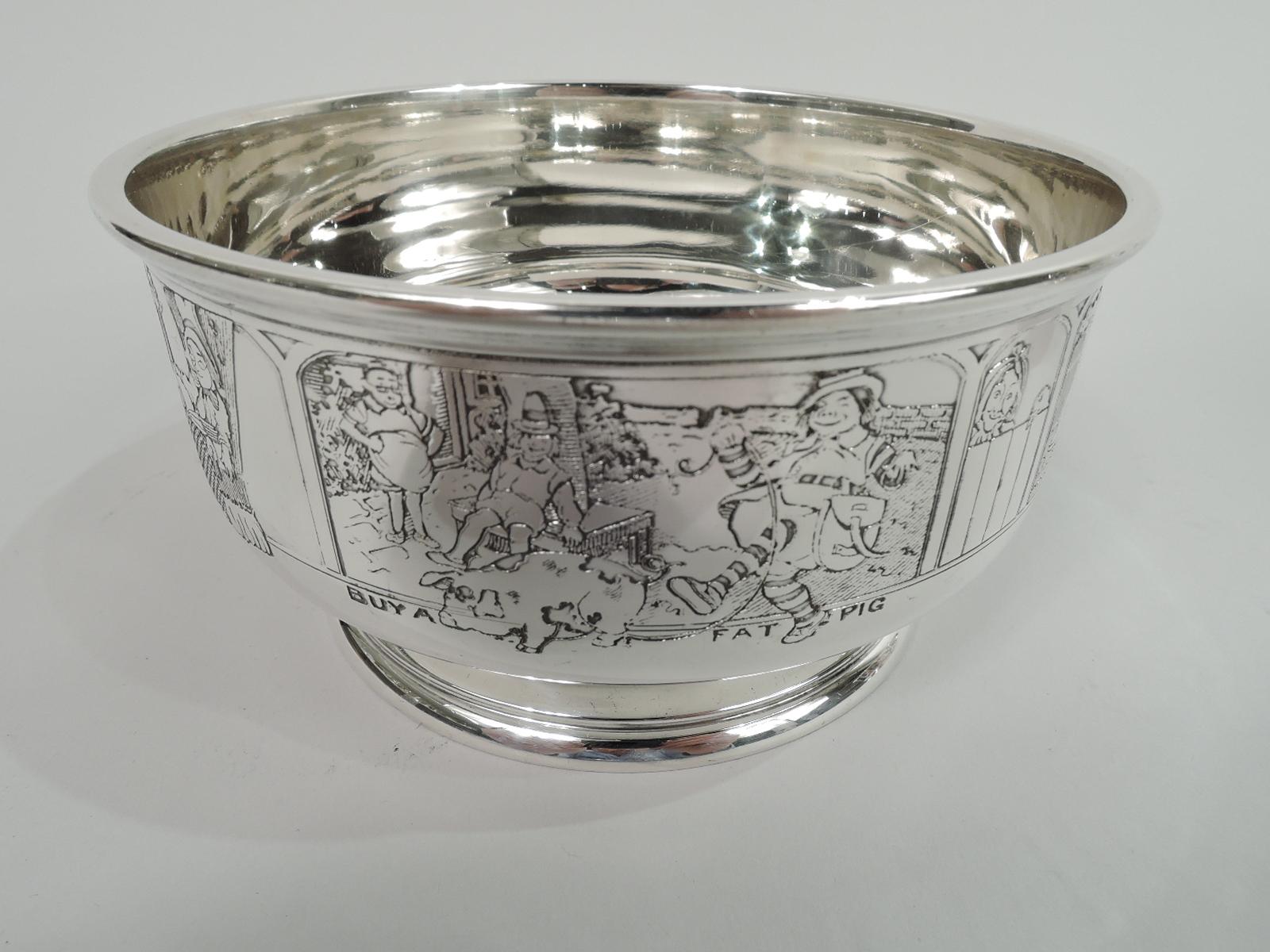 Antiguo juego de bebé de 3 piezas de plata de ley Gorham Mother Goose Estadounidense en venta