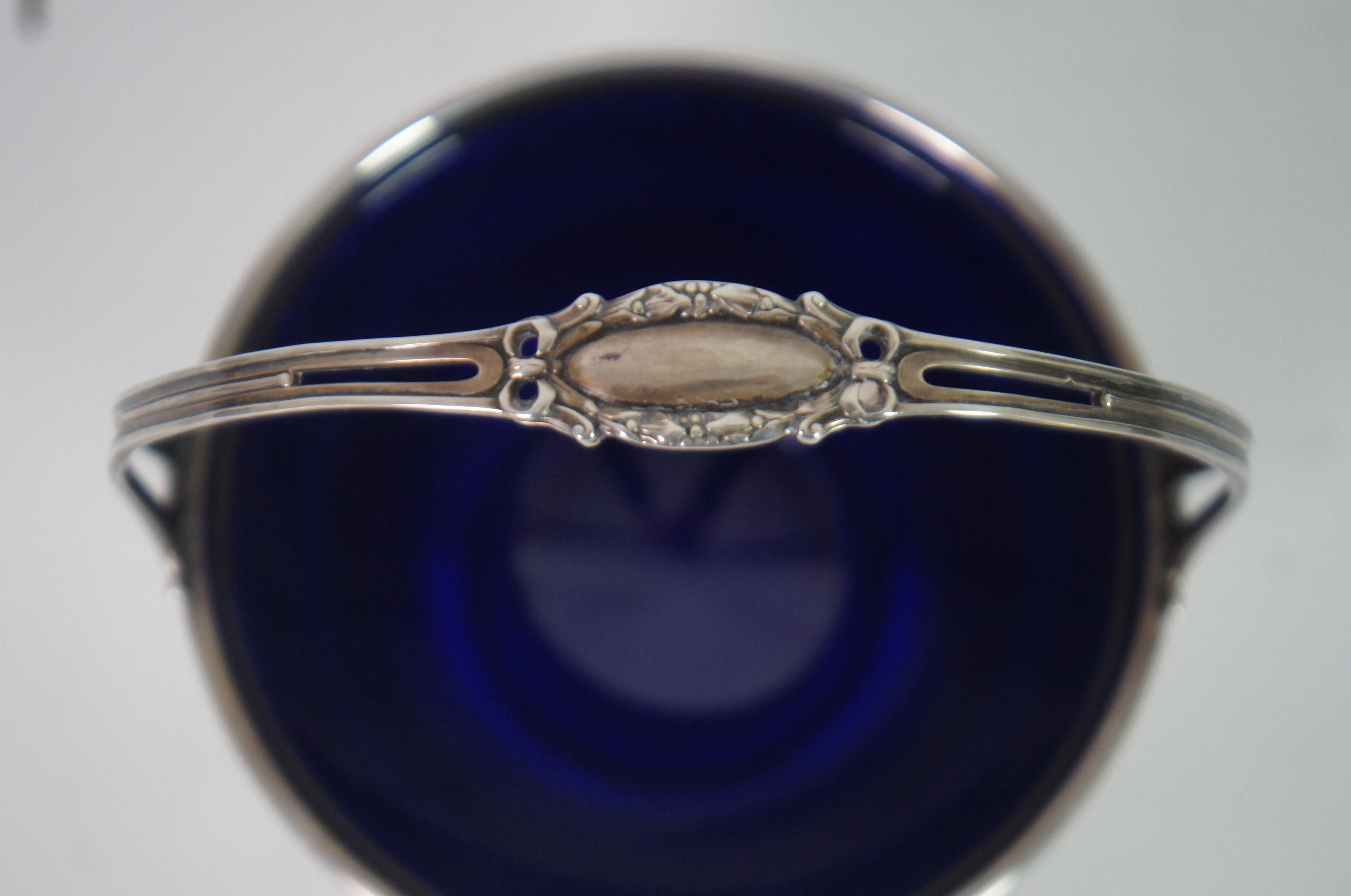 Antique Gorham Sterling Silver 925 Basket Bowl Compote Cobalt Blue Glass In Good Condition In Dayton, OH