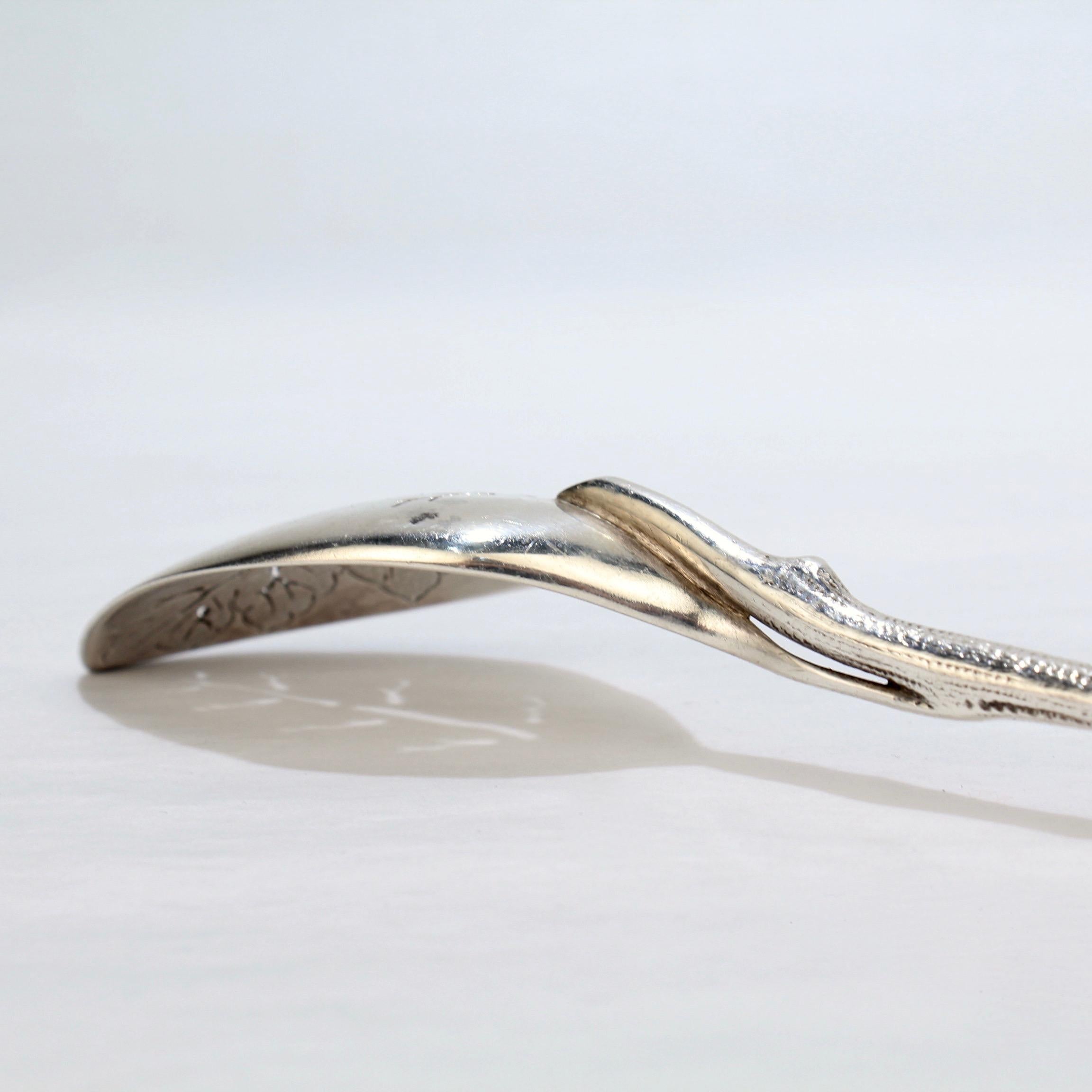 Antique Gorham Sterling Silver Aesthetic Period Figural Olive Spear and Spoon For Sale 2