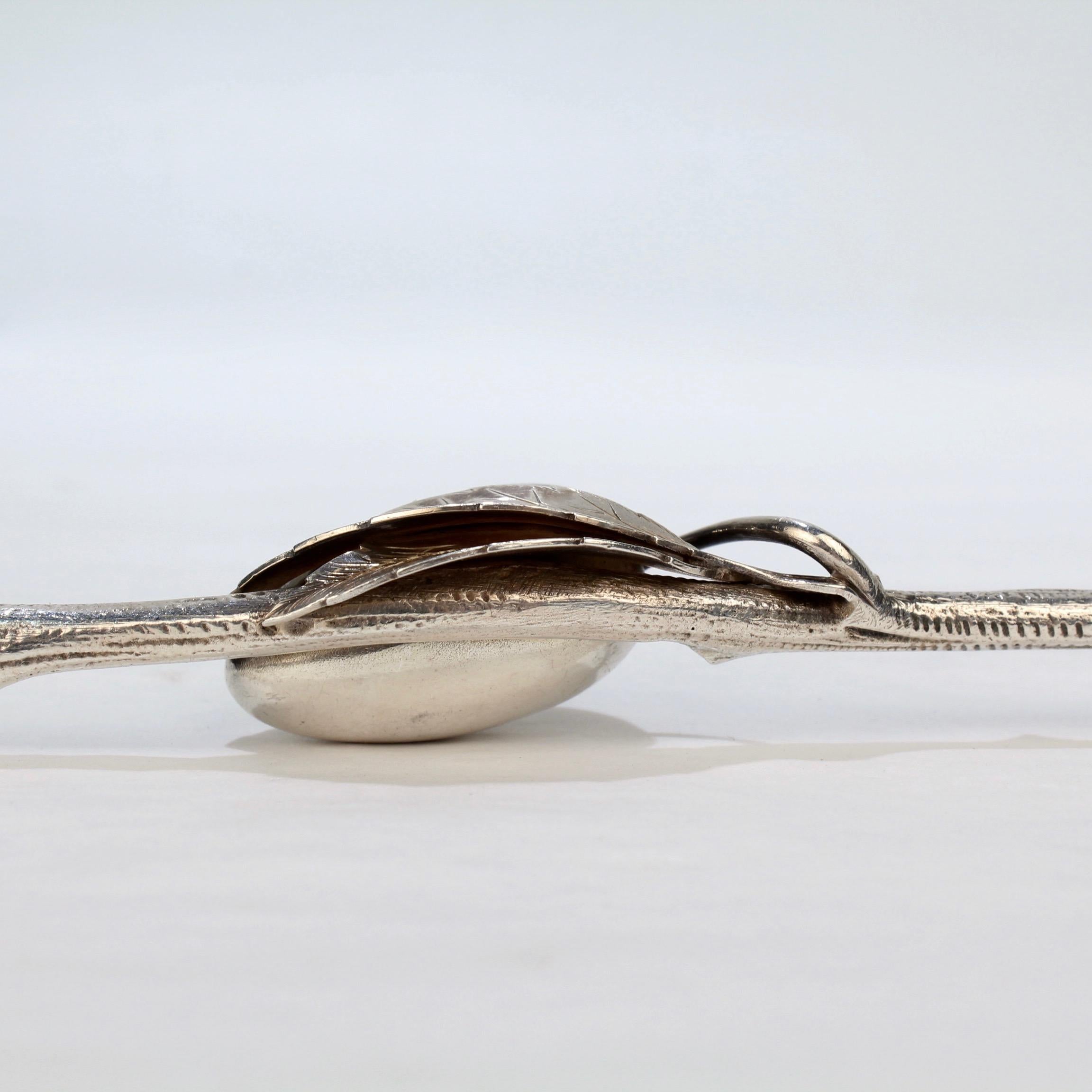Antique Gorham Sterling Silver Aesthetic Period Figural Olive Spear and Spoon In Good Condition For Sale In Philadelphia, PA