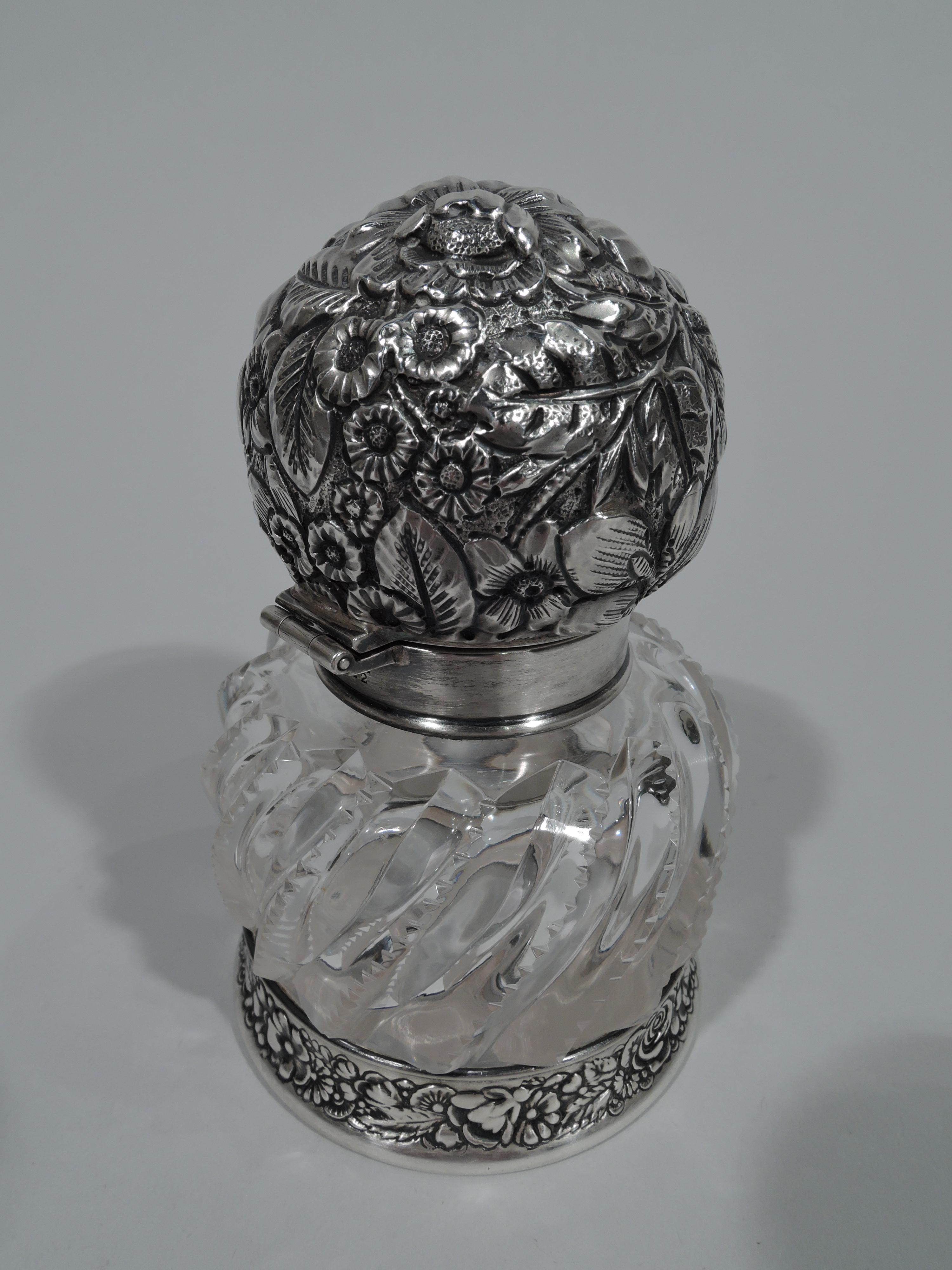 Victorian Antique Gorham Sterling Silver and Cut-Glass Inkwell 