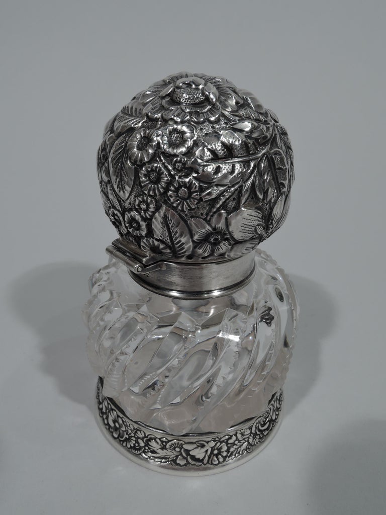 Victorian Antique Gorham Sterling Silver and Cut-Glass Inkwell  For Sale