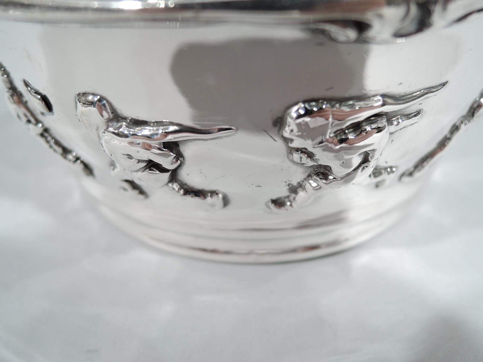 American Antique Gorham Sterling Silver Baby Cereal Bowl on Plate For Sale