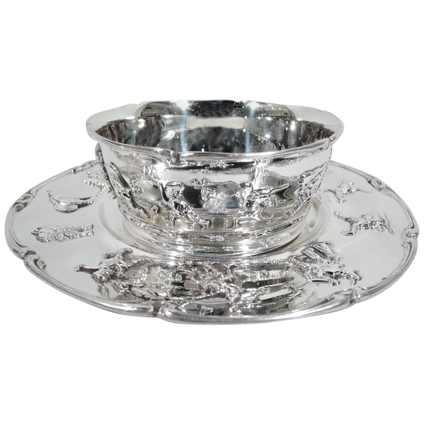Antiguo tazón de cereales para bebés Gorham de plata de ley sobre plato