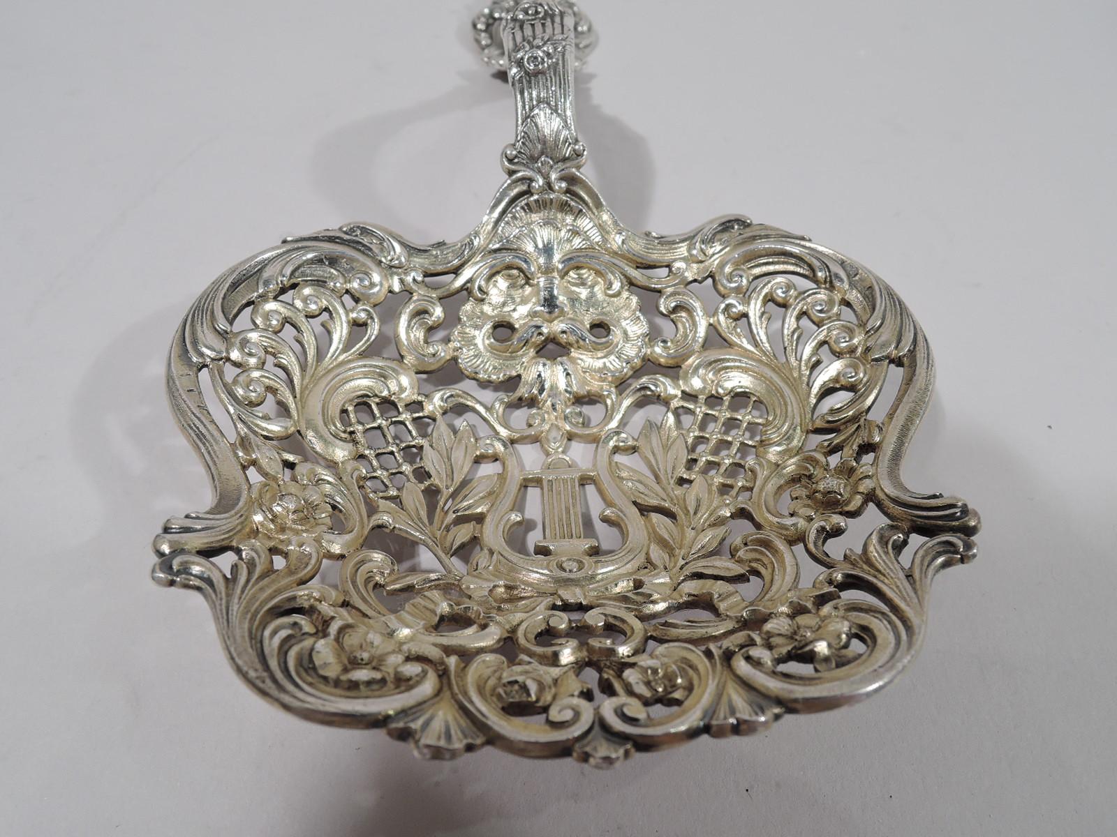 19th Century Antique Gorham Sterling Silver Bonbon Scoop with Art Nouveau Classical Lyre