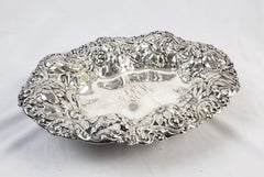 Antique Gorham Sterling Silver Bowl with Ornate Chased Floral Decoration