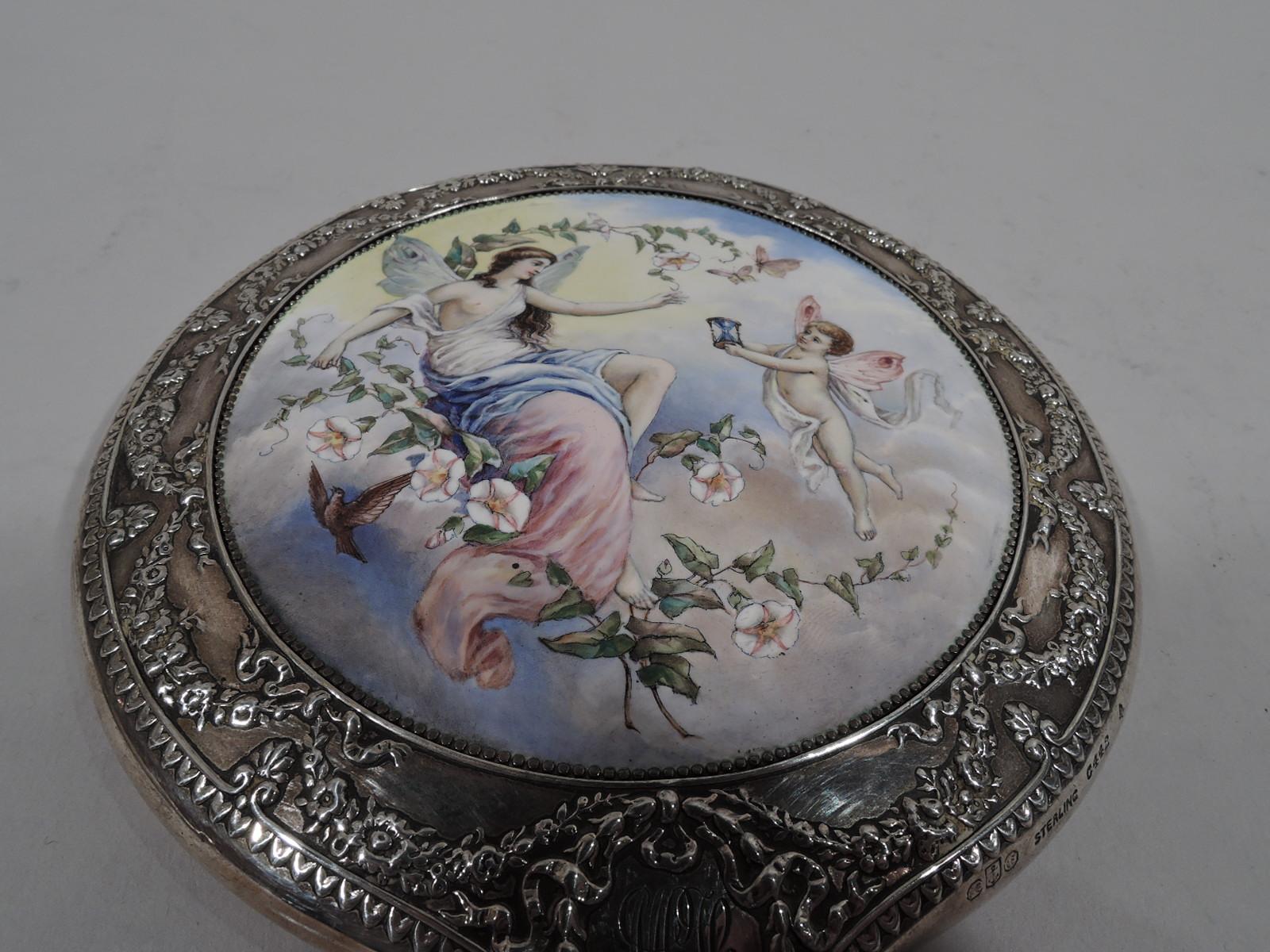 Art Nouveau Antique Gorham Sterling Silver and Enamel Classical Goddess Vanity Set