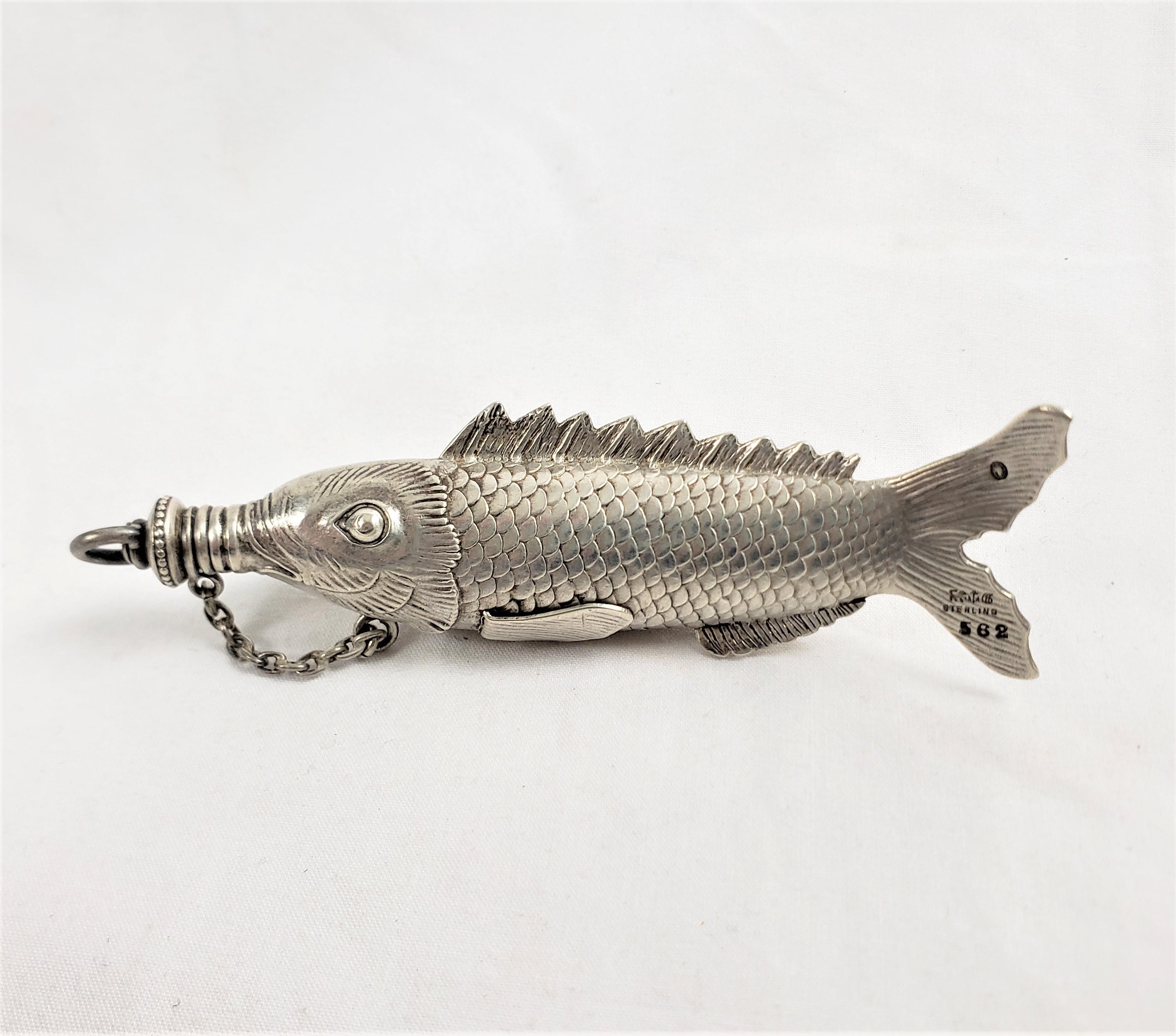 Hand-Crafted Antique Gorham Sterling Silver Figural Coy Fish Scent or Perfume Bottle For Sale