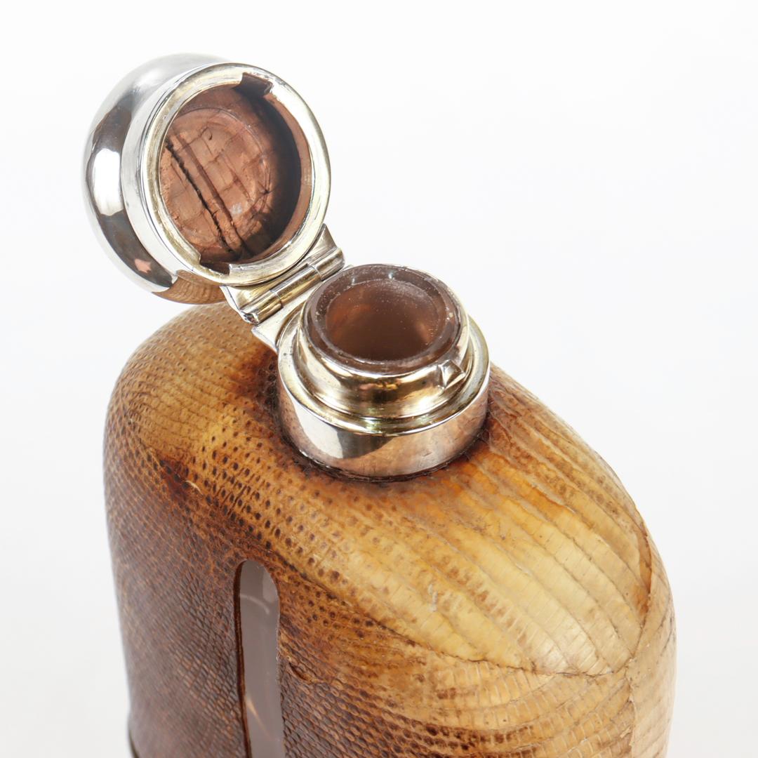 Antique Gorham Sterling Silver & Leather Covered Glass Safari Liquor Pint Flask  For Sale 4