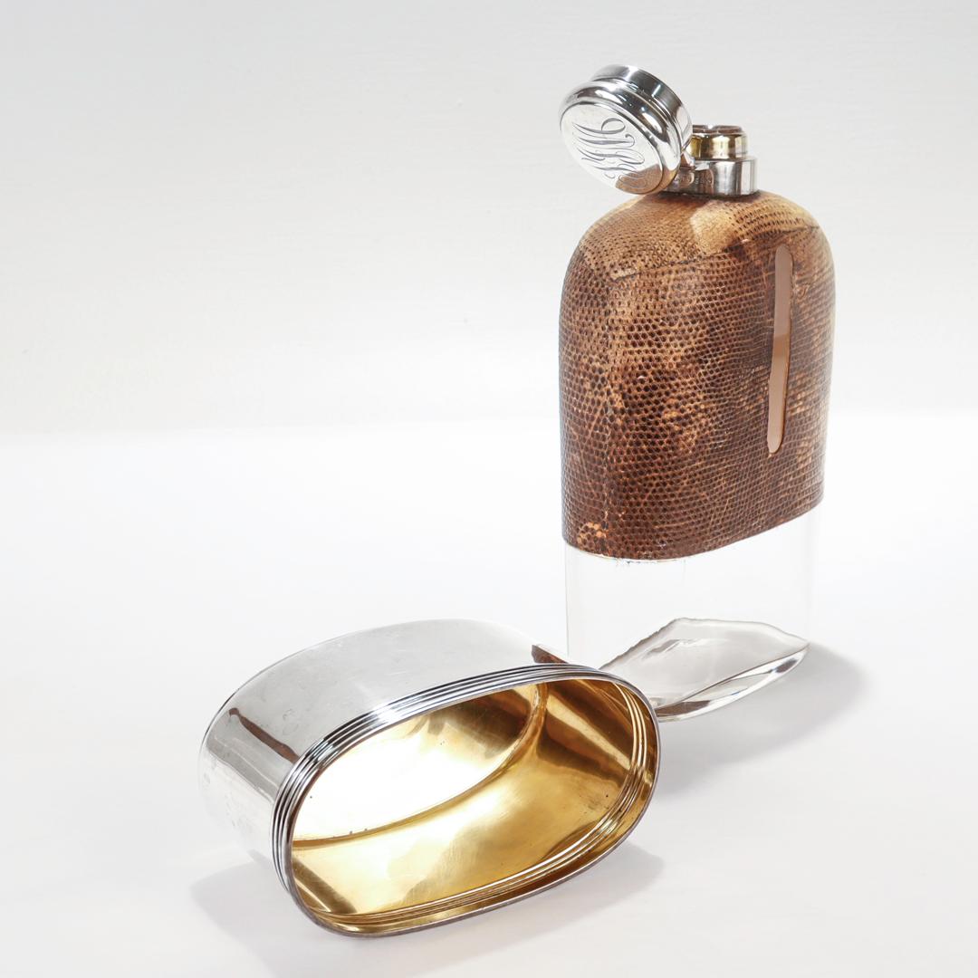 Antike Gorham Safari-Flask aus Sterlingsilber und Leder mit Lederbezug in Likör  im Angebot 9