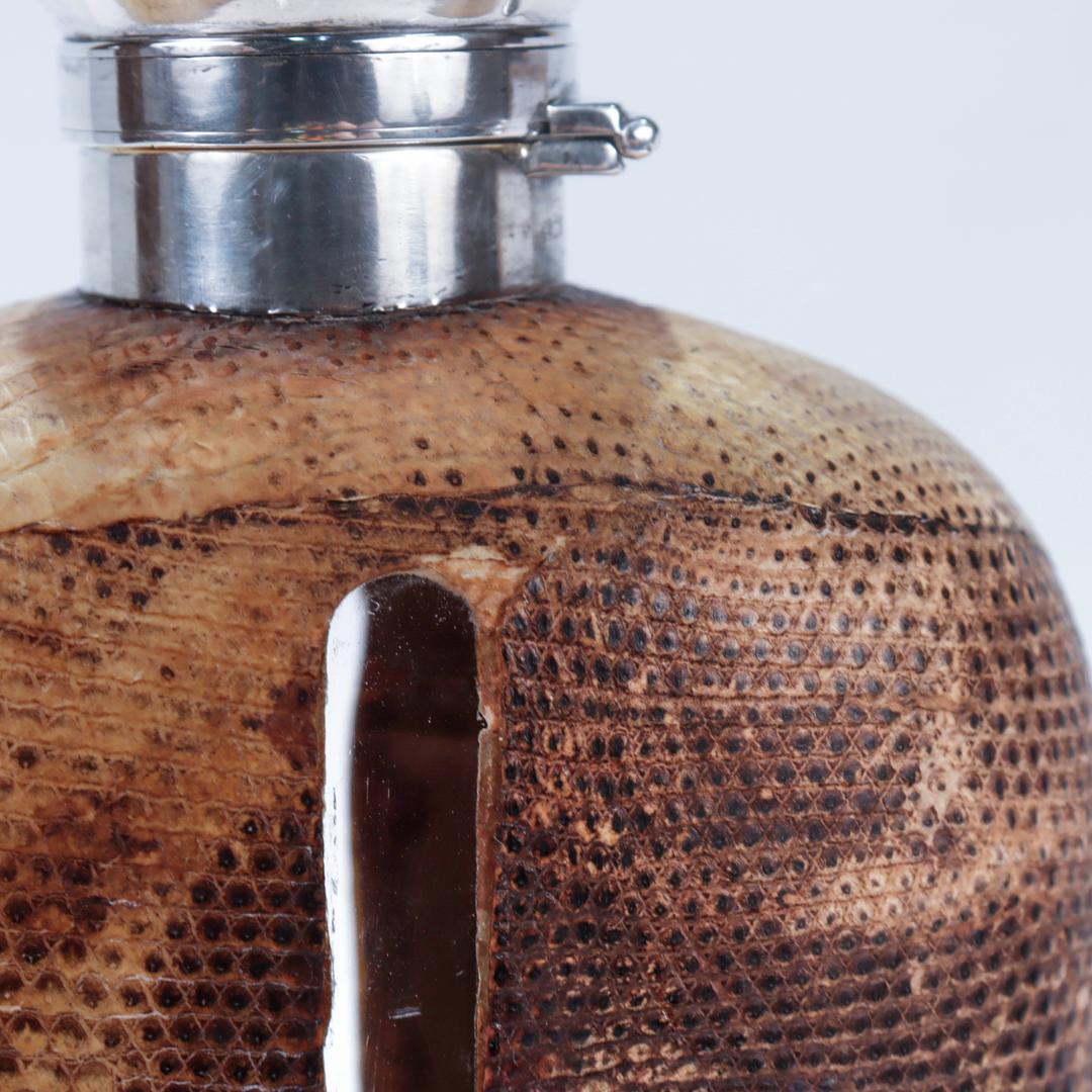 Antike Gorham Safari-Flask aus Sterlingsilber und Leder mit Lederbezug in Likör 14